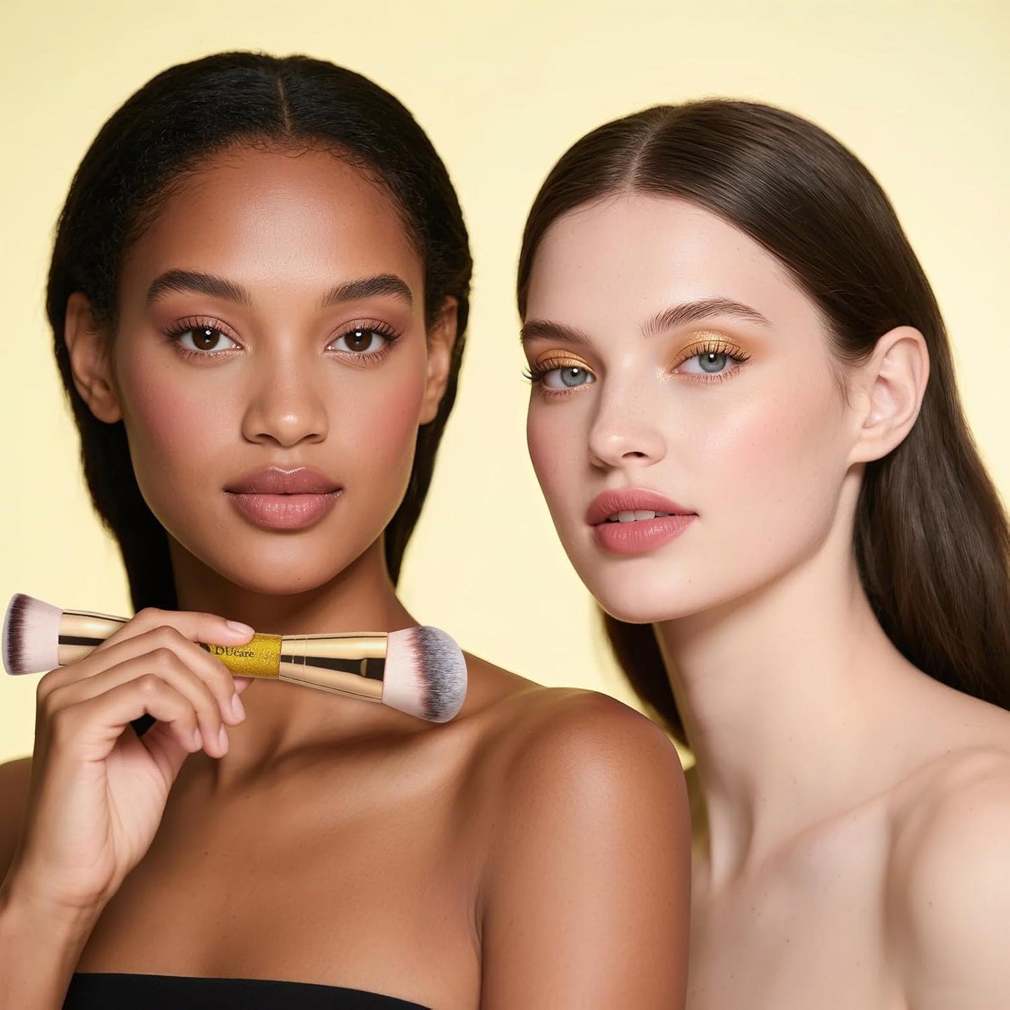 DUcare Foundation Brush Contour Bronzer Makeup Brush Double Ended Self Tanner Brush Sculpting Brush for Blending Liquid Powder Concealer Cream Cosmetics Blush Buffe