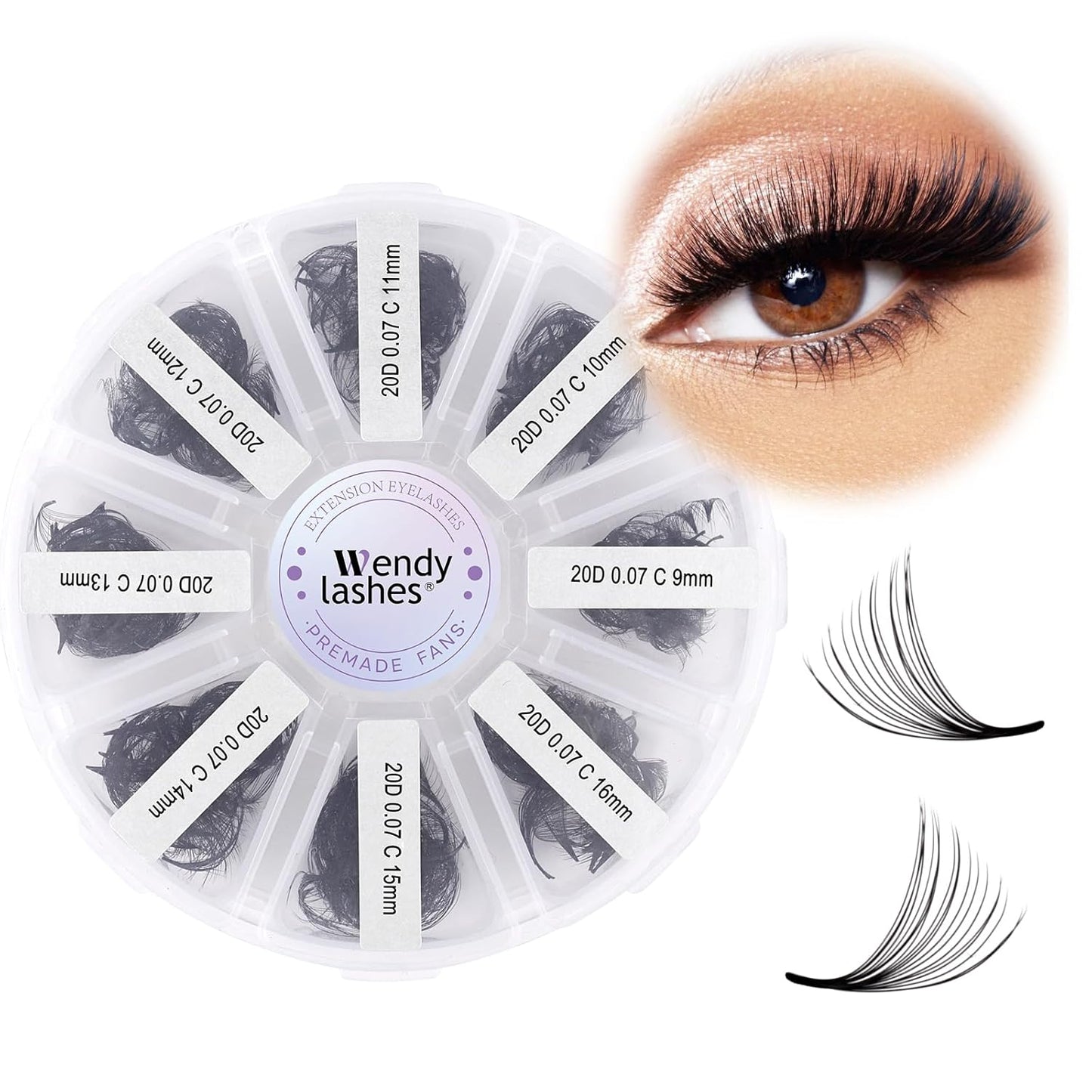 Premade Fans for Eyelash Extension: 20D, Wendy Lashes, Handmade Fans, Pre-made, For Lash-Artists, D, 9-16mm