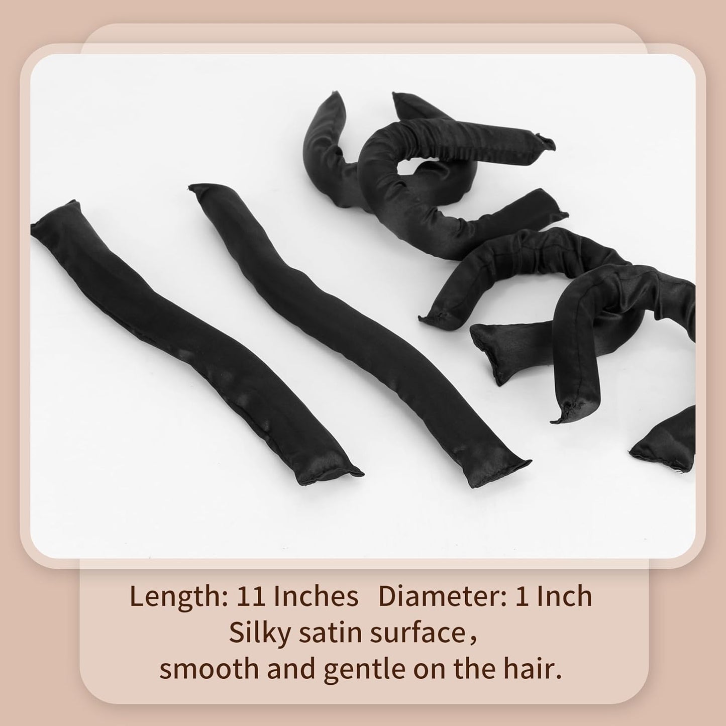 Black Satin Covered Heatless Overnight Curling Rods for Curls and Straight Short Hair - 6Pcs