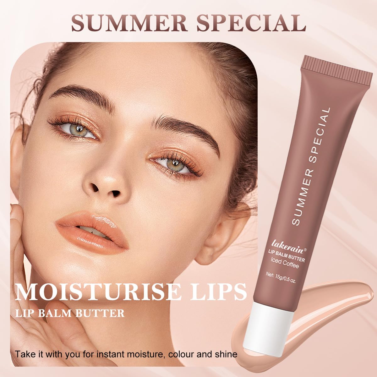Summer Lip Butter Balm, Moisture and Hydration Lip Gloss, Long-lasting Hydrating Non-Sticky Lip Balm, Soften Dry Lips Lip Care (#Iced Coffee, 1Pcs)