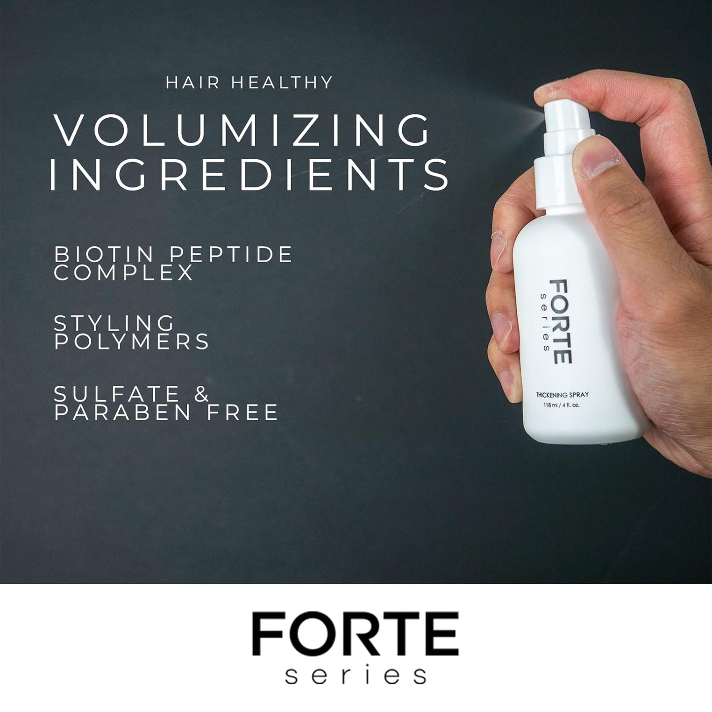 Hair Thickening Spray by Forte Series | Men's Hair Volume Spray | Hair Volumizer with Biotin Peptide Complex | Pre-Styler Hair Thickener, Volumizer, and Spray Texture Pump, (4 oz)