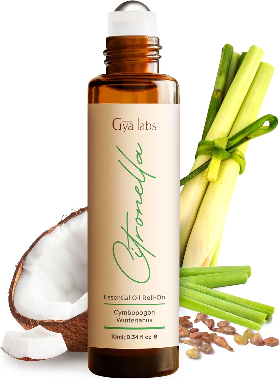 Gya Labs Citronella Essential Oil Roll on - 100% Pure Natural Citronella Oil Roller - Energizing Aromatherapy for Outdoor Protection, Travel Size (0.34 Fl Oz)