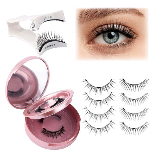 FADLASH Magnetic Eyelashes with Applicator 2 Pairs Waterproof Cat Eye Magnetic Lashes Natural Look Reusable Easy to Wear and Remove, Black (079+B01)