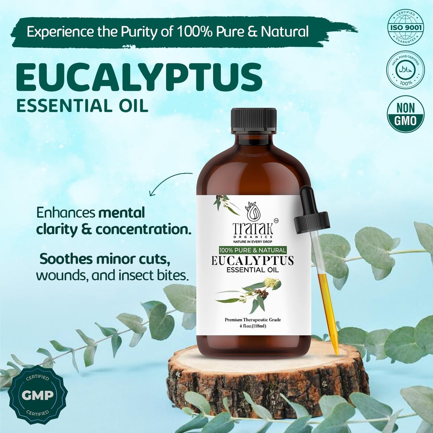 100% Pure Natural Undiluted Eucalyptus Essential Oil (4oz) Premium Therapeutic Grade Aromatherapy