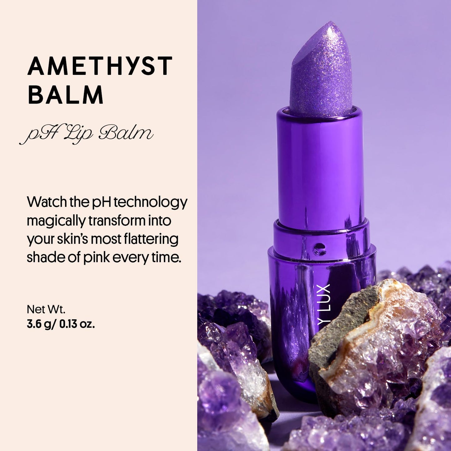 Winky Lux Amethyst Glimmer Balm – Nourishing pH Lip Balm with Color Changing Tint, Hydrating Ceramides Soften Lips, Coconut Scent