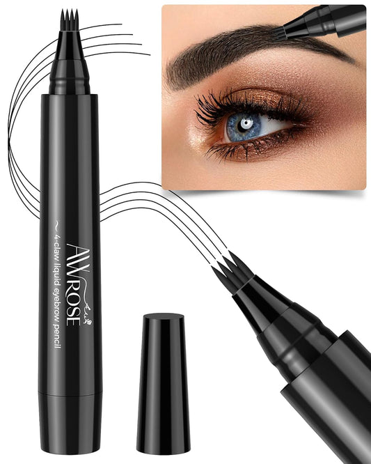 AWROSE Eyebrow Pencil, 3D Waterproof Microblading Eyebrow Pen 4 Fork Tip Tattoo Pencil, Precise Natural Brow Magic Eyebrow Pencil with Hair Like Strokes, 4 Points Multi-Used Eye Brow Pencils for Women