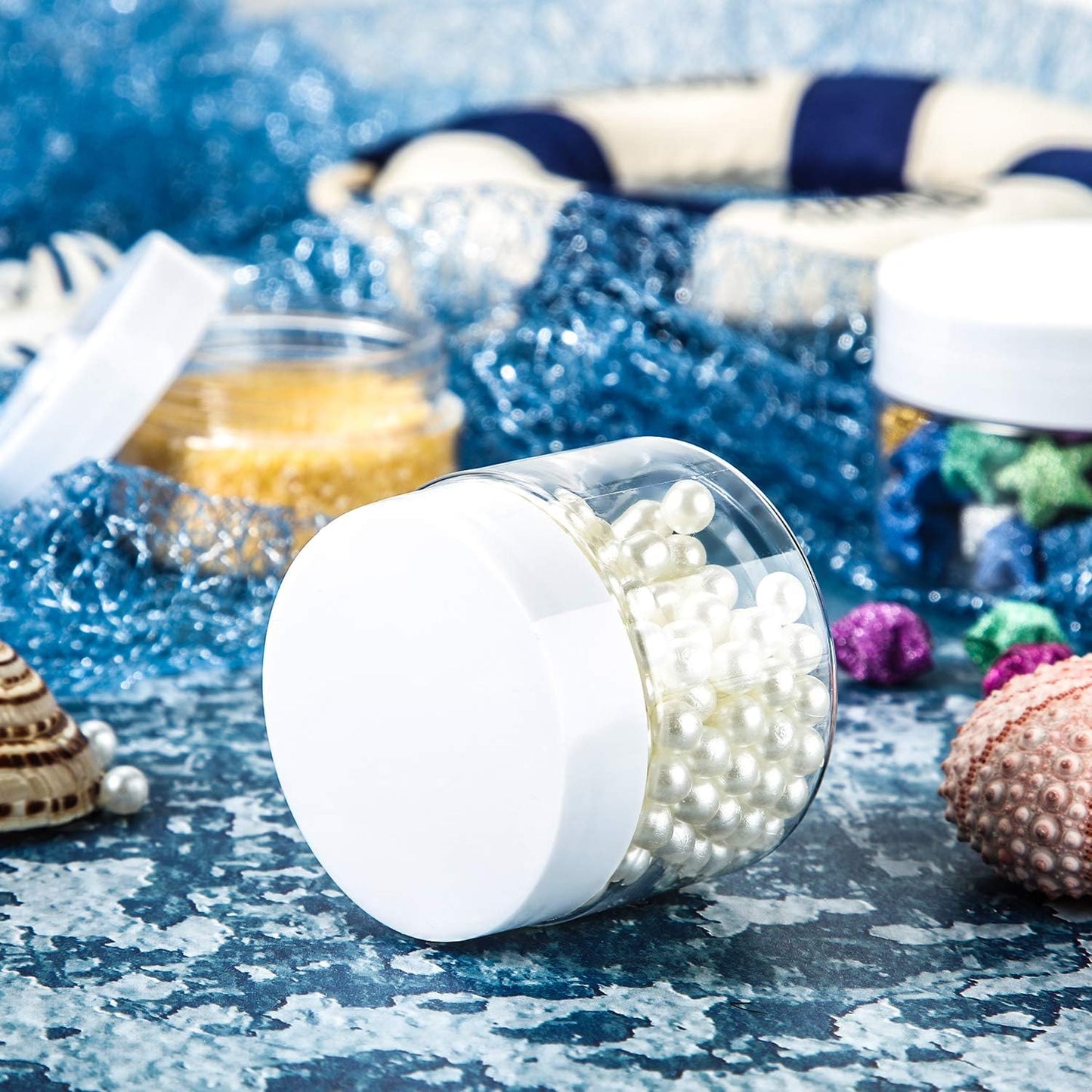 SATINIOR 24 Pieces Empty Clear Plastic Jars with Lids Round Storage Containers Wide-Mouth for Beauty Product Cosmetic Cream Lotion Liquid Butter Craft and Food (White Lid,3 oz)