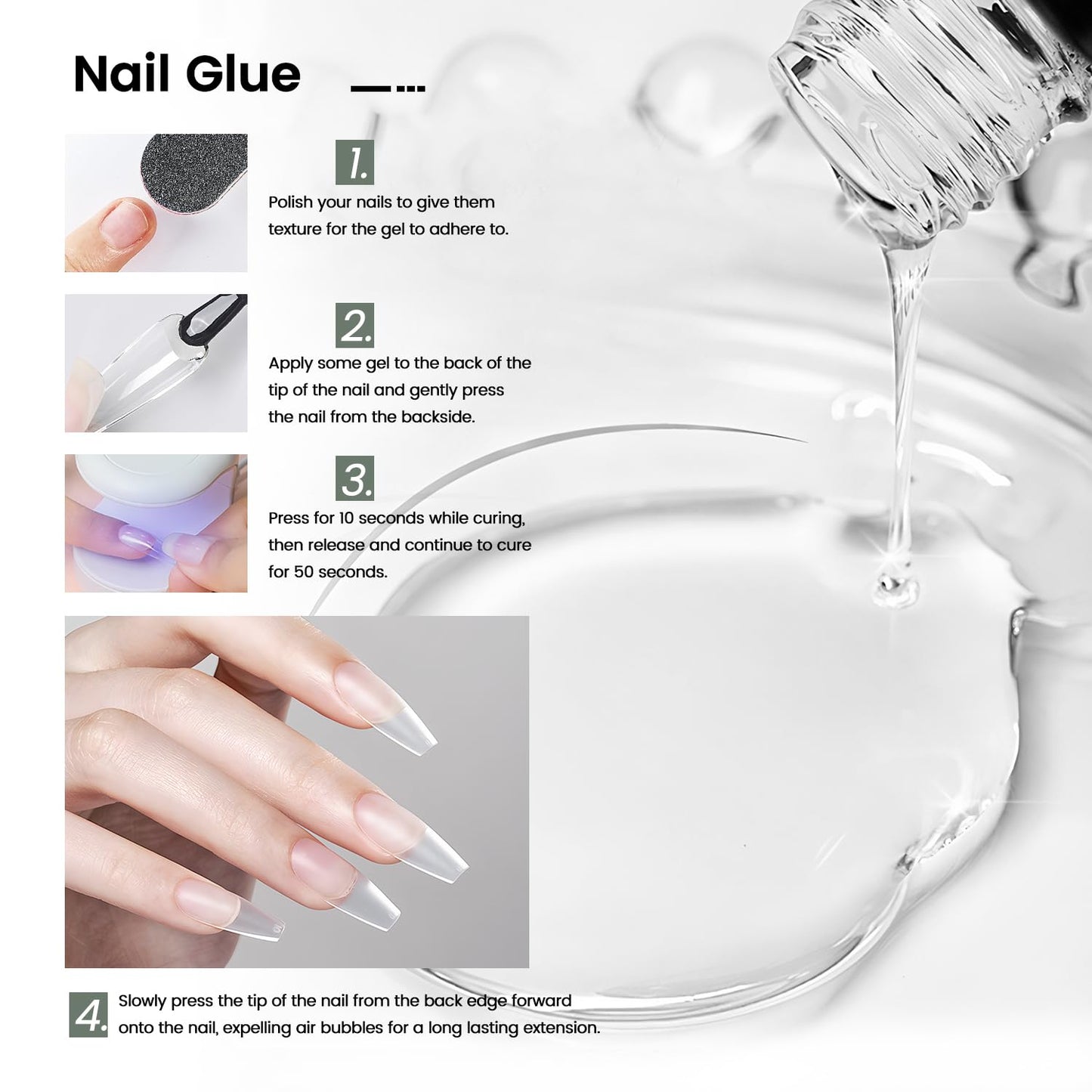 JODSONE 15ml Nail Glue Gel for Nail Tips Long Lasting Extension Glue for Clear Nail Tips Base Coat Top Coat All Need Lamp Cured