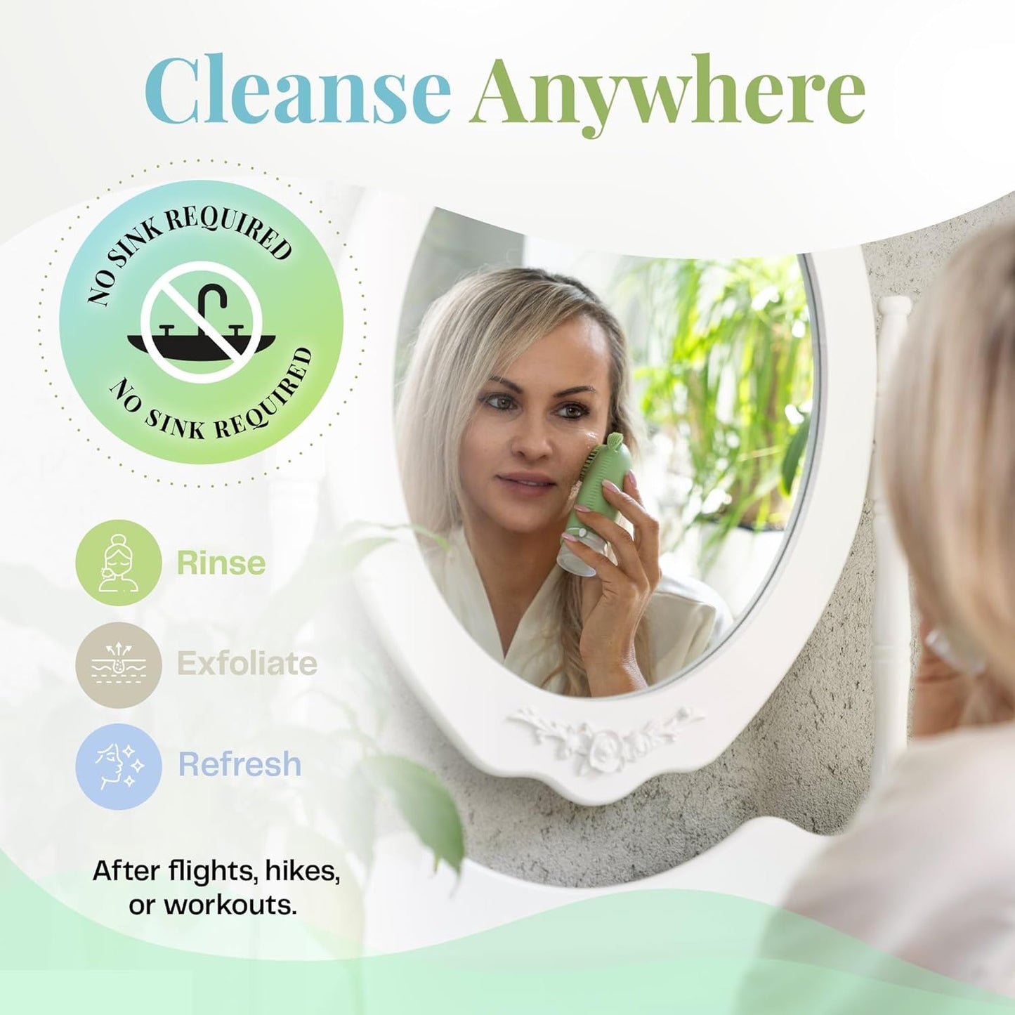 Sumina Silicone Travel Bottles 3 Pack (3.4oz) – TSA-Approved Leak-Proof Toiletry Containers with 2-in-1 Built-In Exfoliating Scrubber – Refillable for Travel, Gym & Skincare