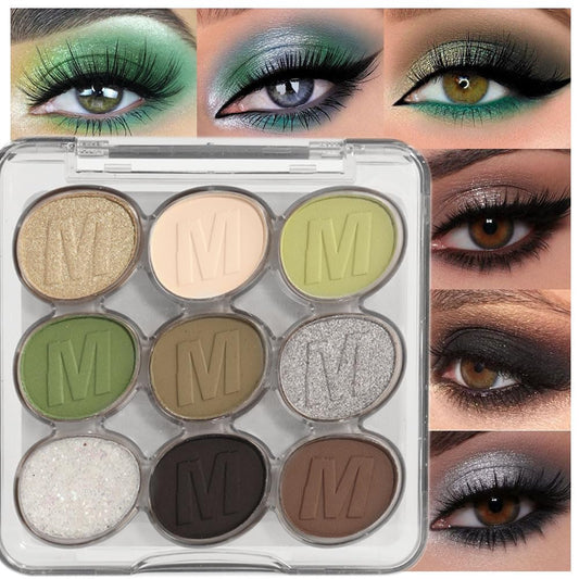 SUAKE Waterproof 9 Colors Shimmer Matte Eyeshadow Palette.Longwearing Highly Pigmented Glitter Eye Makeup Palet. Sparkle Pearlescent paleta de sombras 1# Gold Green