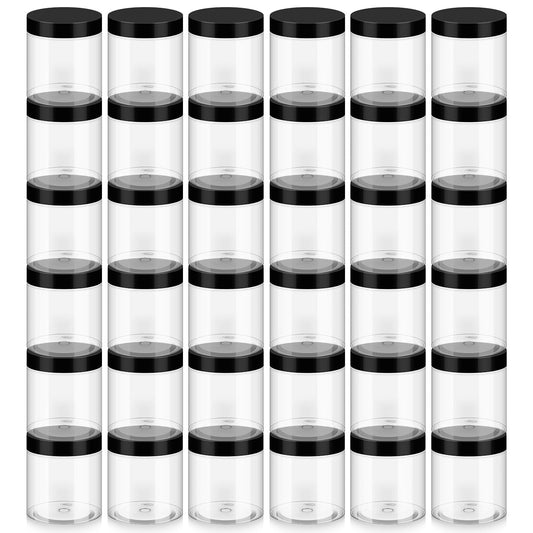 36 Pack 8oz Household Plastic Jars with Lids, BPA Free, Reusable, Refillable Transparent Cosmetic Containers for Bath Salts, Cosmetics, Powders, Beauty Product and Small Accessories, Black