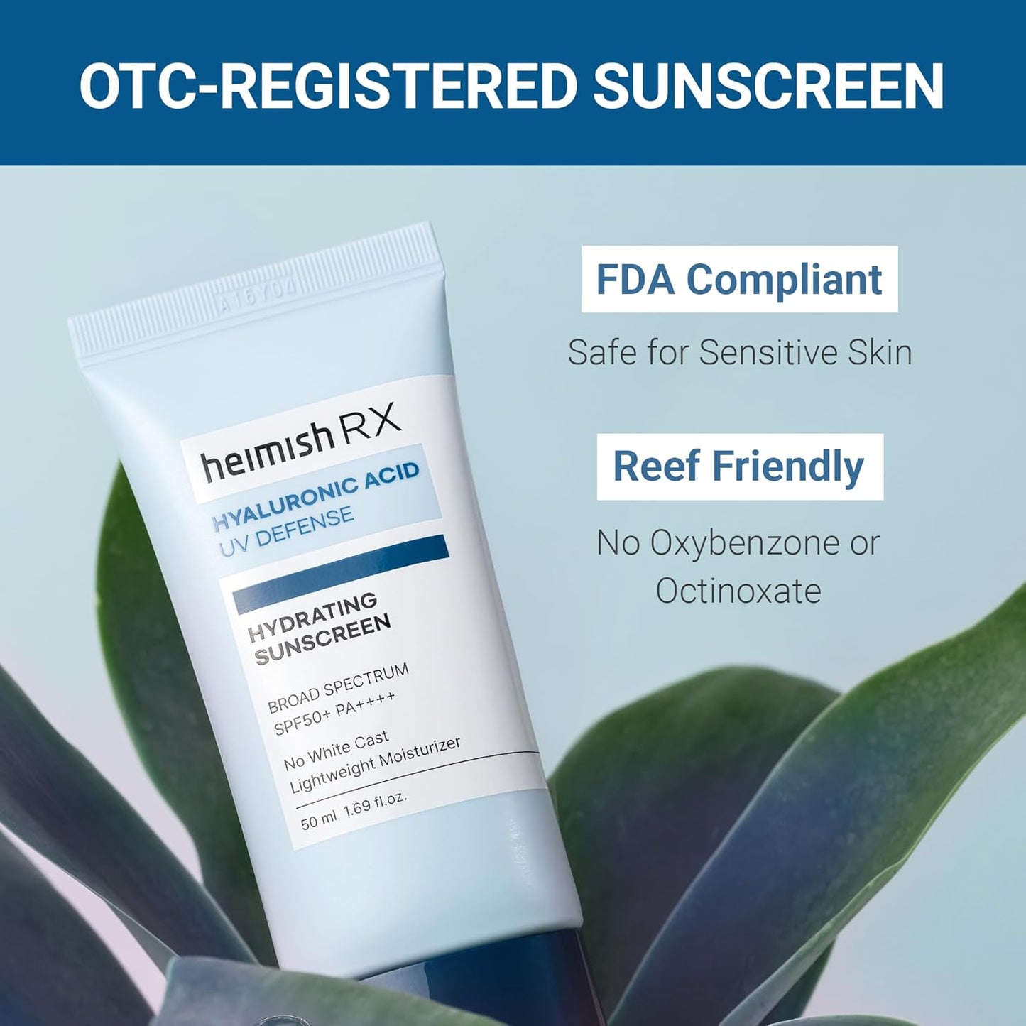 HEIMISH RX Hyaluronic Acid Hydrating Sunscreen - Daily Sunscreen For Face, SPF Face Moisturiser, Broad Spectrum SPF 50, No White Cast, Lightweight, Fast-absorbing, Korean Skincare, 50ml (1.69 fl. oz)