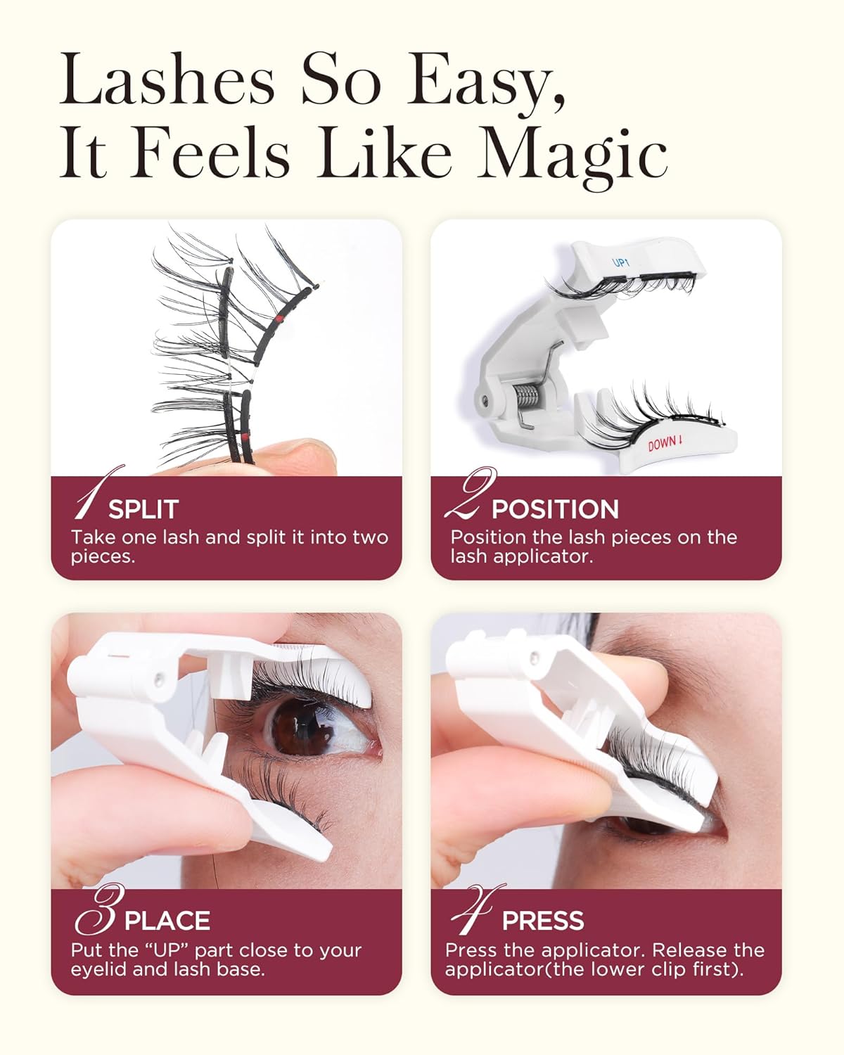 BEYELIAN Magnetic Eyelashes with Applicator, Soft Magnetic Lashes Natural Look Comfortable & Secure Fit Easy to Apply Reusable (1 Pairs, CS03)