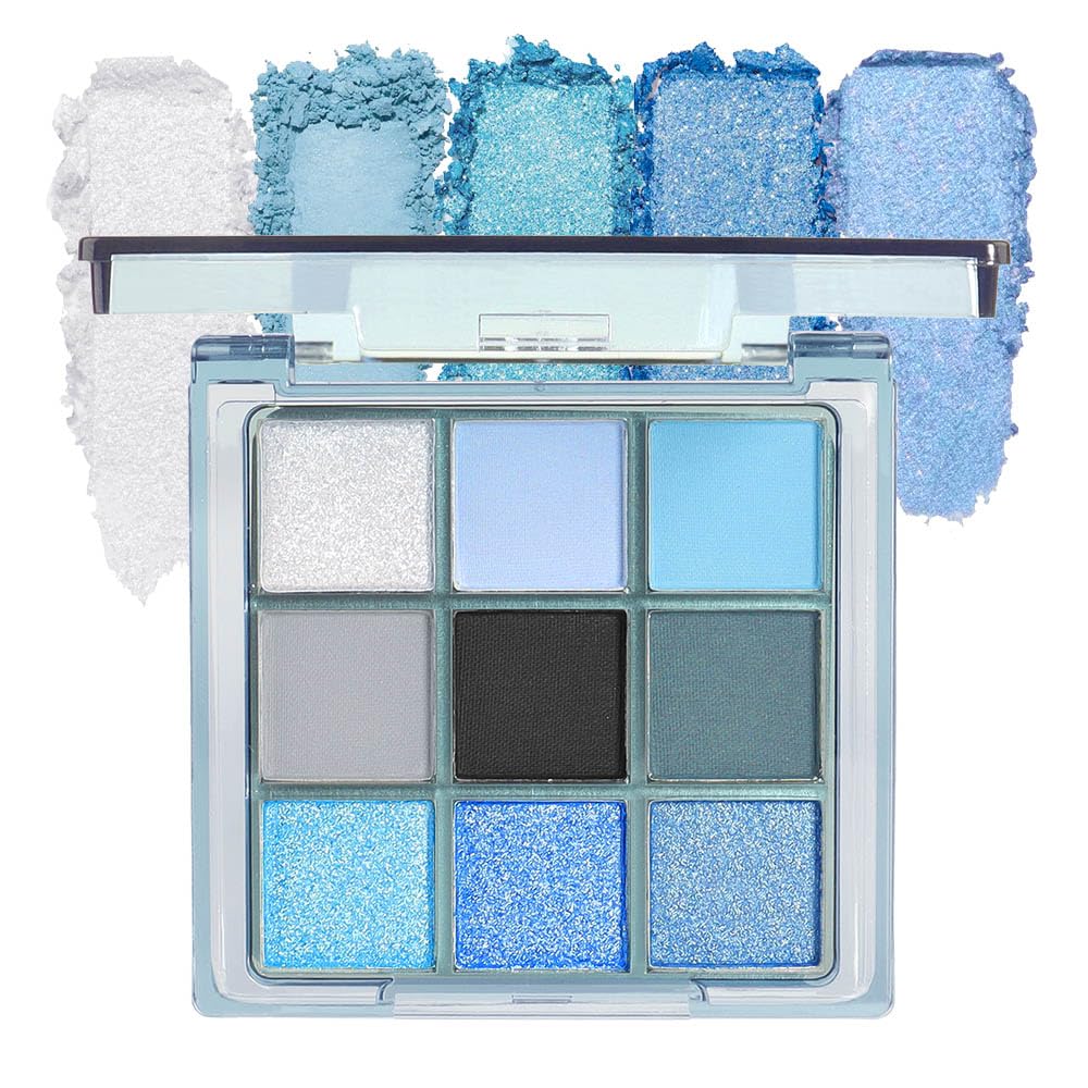 Light Blue Eyeshadow Palette, Matte & Shimmer Glitter Blue Shadow for Eye Makeup, High Pigmented White Gray Black Green Powder Palet de sombras de ojos, Cruelty Free