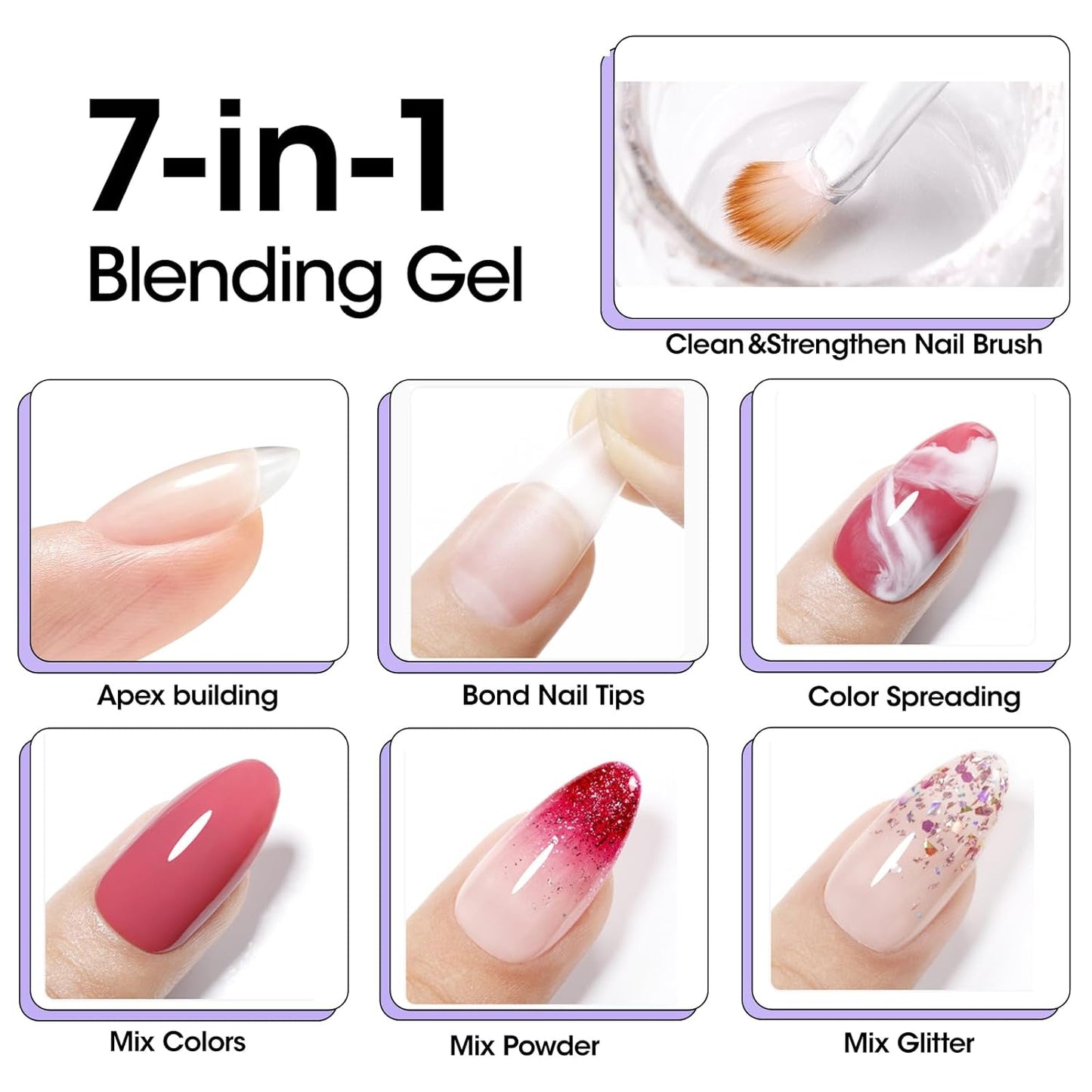Gellen 7 in 1 Multifunctional Blending Gel in a Bottle - Blooming Gel, Nail Glue, Nail Strengthener, Home Salon DIY Manicure for Women Girls
