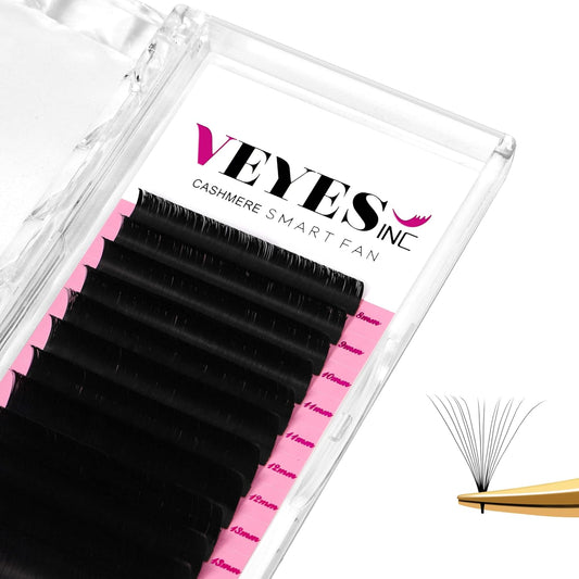 VEYES INC Cashmere Smart Fan Lash Extensions 0.03 0.05 0.07 C/CC/D Curl 8-20mm Mixed & Single Length, Super Matte Black Volume Lashes, Professional Supplies for Lash Techs (0.03 D 11mm)