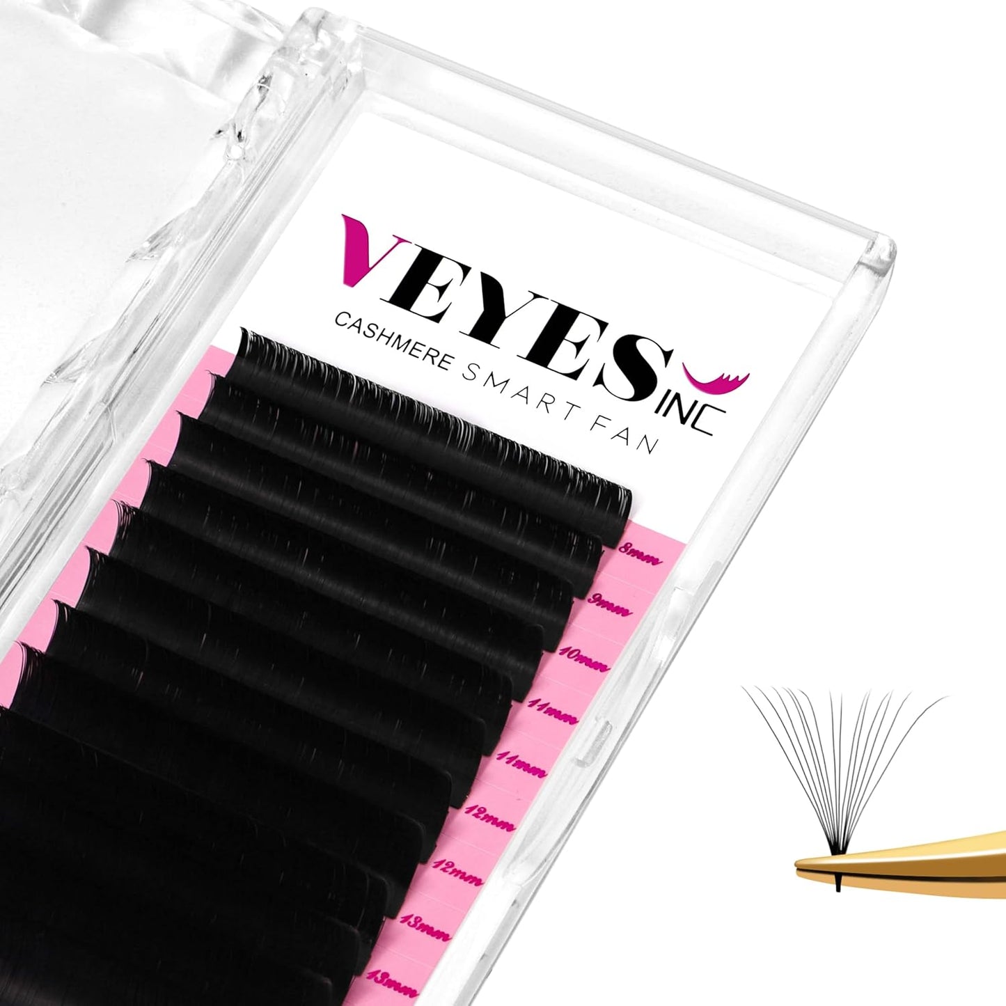 VEYES INC Cashmere Smart Fan Lash Extensions 0.03 0.05 0.07 C/CC/D Curl 8-20mm Mixed & Single Length, Super Matte Black Volume Lashes, Professional Supplies for Lash Techs (0.05 D 11mm)