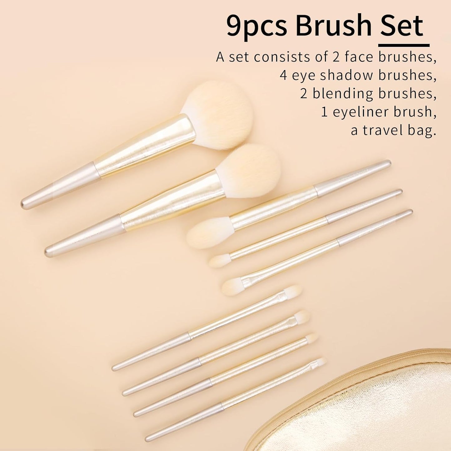 Natural Hair Makeup Brush Set Professional, Fox Hair Makeup Brushes Set with Case by Luxury ENZO KEN, Gold Cosmetic Brushes Makeup Set, Natural Makeup Brushes, Natural Bristle Makeup Brushes.(Cloud)