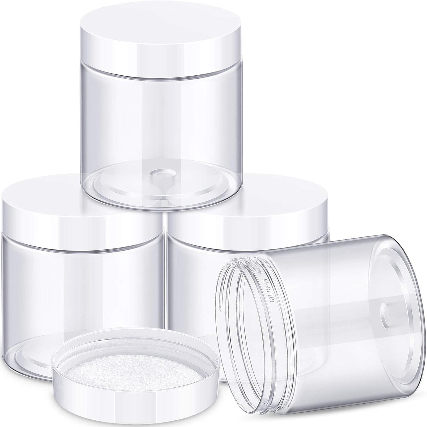 Patelai 4 Pieces Round Wide-mouth Leak Proof Plastic Container Jars with Lids for Travel Storage Makeup Beauty Products Face Creams Oils Salves Ointments DIY Making(8 Ounce,White)