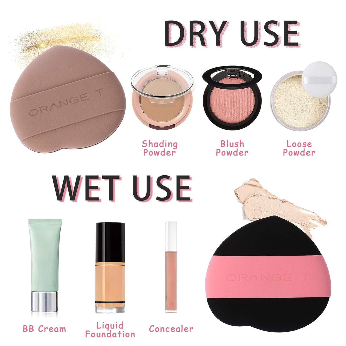 Lilystar 2Pcs Powder Puff Face Soft Makeup Sponge, Soft Triangle Powder Puffs Makeup Sponge Applicator Air Cushion Powder Puff for Liquid Foundation, Cream, Powder, Concealer (Black,Brown)