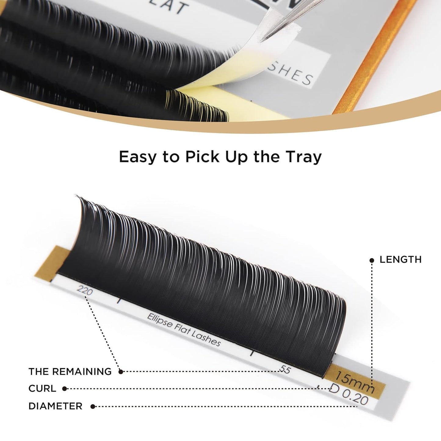LASHVIEW Eyelash Extensions,Ellipse Flat Eyelash Extensions 0.20mm D Curl 12mm, Black,Individual Lashes,Semi-Permanent Extremely Soft Professional Salon Use