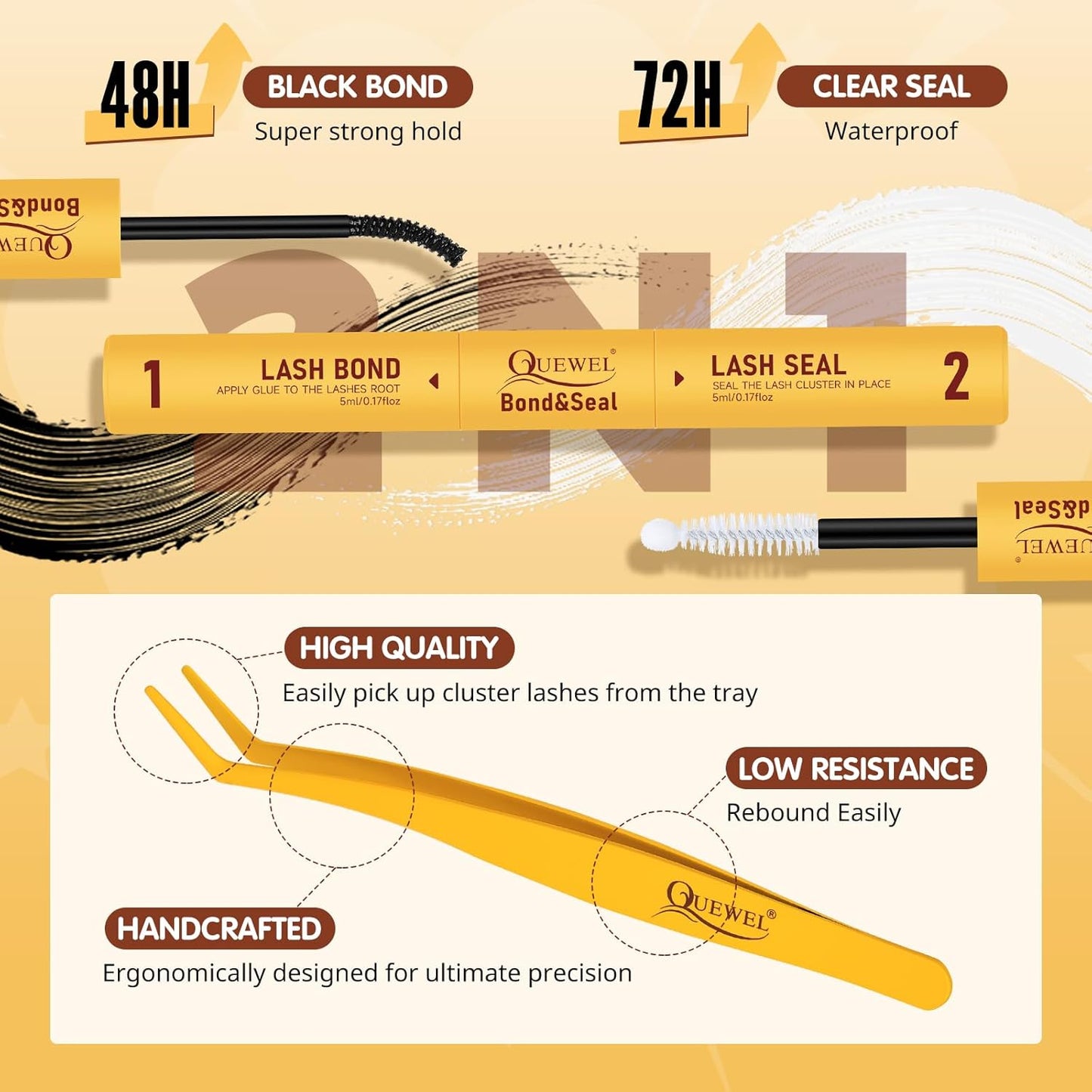 QUEWEL DIY-Lash-Extension-Kit, 3D Lash-Clusters-Kit with 280PCS 30+40+50D Lashes Clusters Mixed 10-16mm Eyelash Clusters, Lash Bond and Seal, Eyelashes Tweezers DIY at Home(3D 30+40+50 KIT)