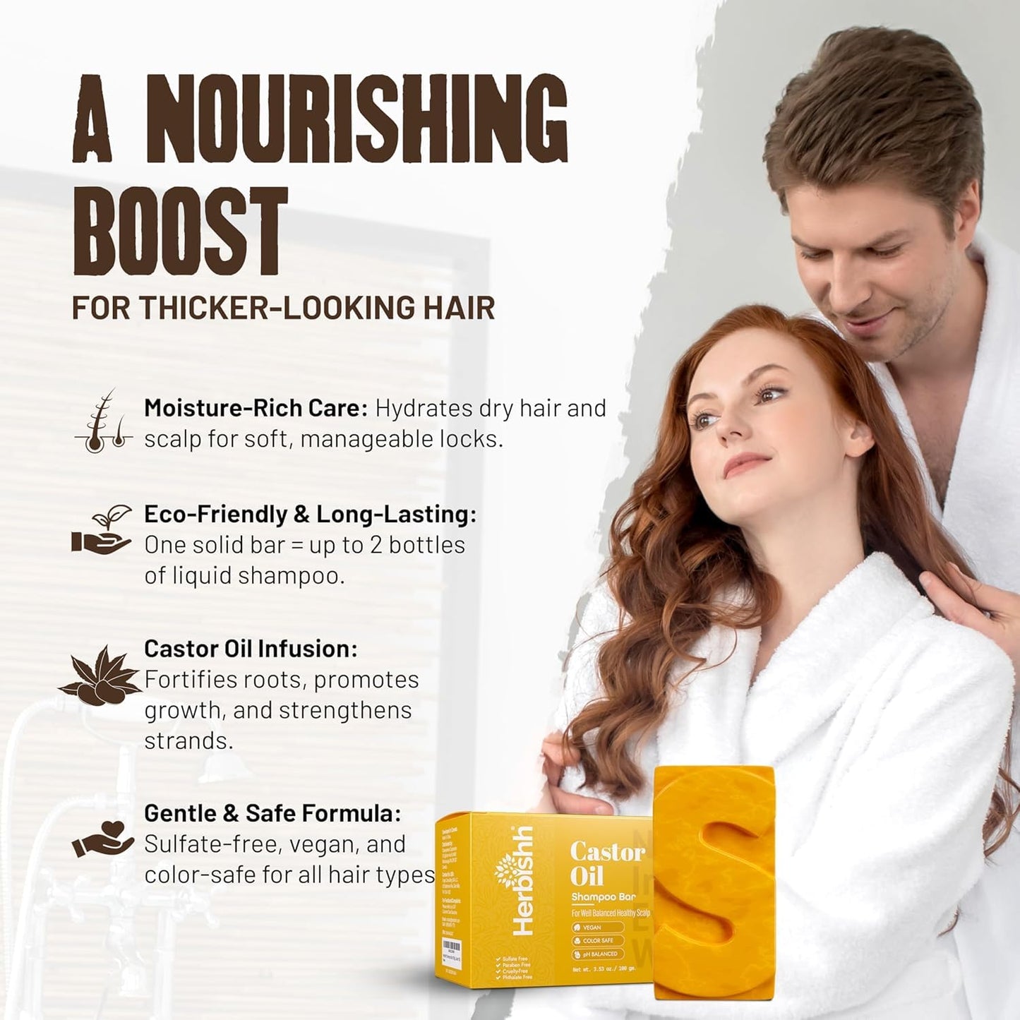 Herbishh Castor Oil Shampoo Bar – Nourishing Solid Shampoo Bar for Hair Growth & Thinning Hair – Castor Oil Shampoo Soap for Moisturized Scalp – Natural Soap 3.53 oz Pack of 3