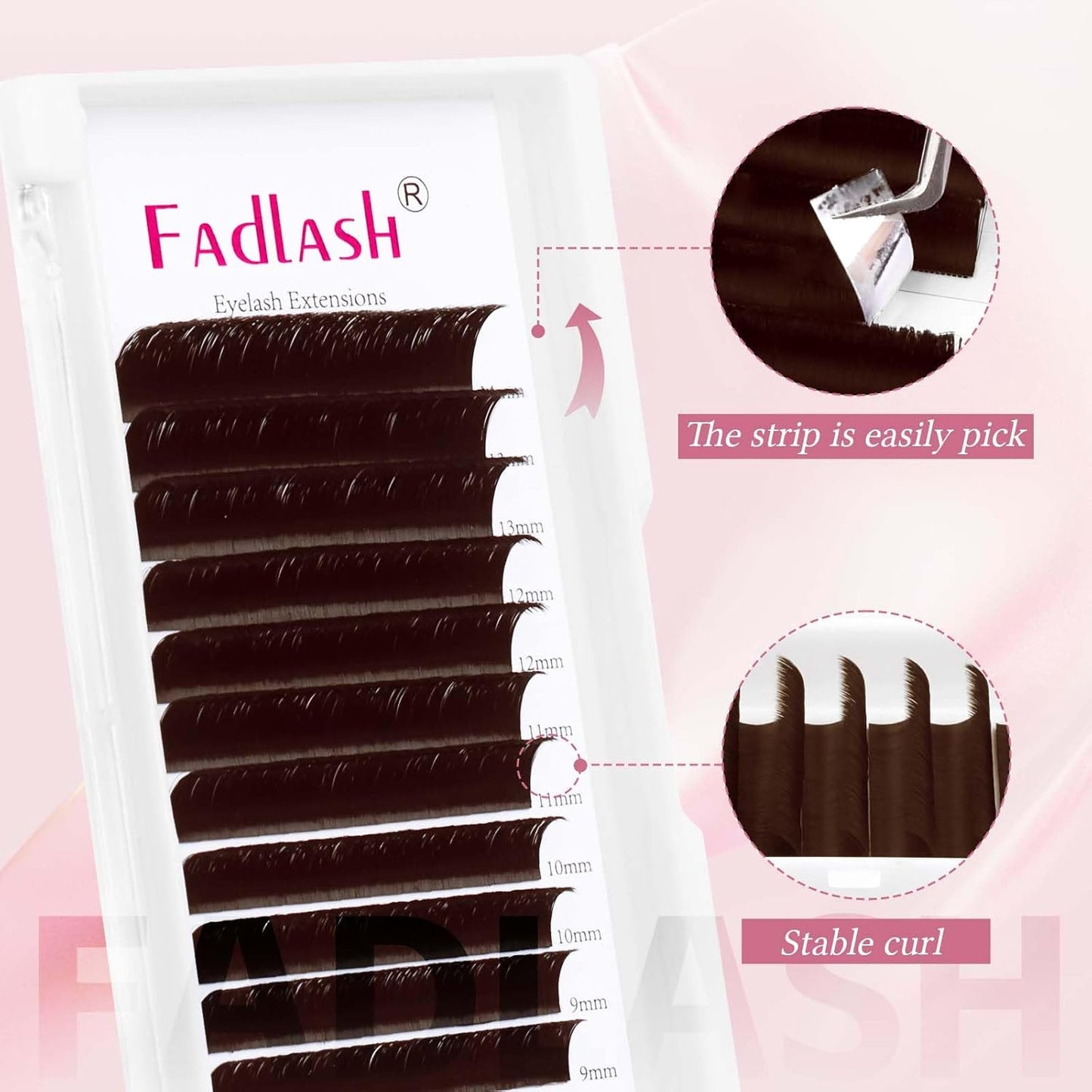 FADLASH Brown Lash Extensions Easy Fan Volume Lashes Colored Lash Extensions C Curl Volume Lash Extension 0.07 Self Fanning Eyelash Extensions (Dark Brown-0.07C, 8-14mm)