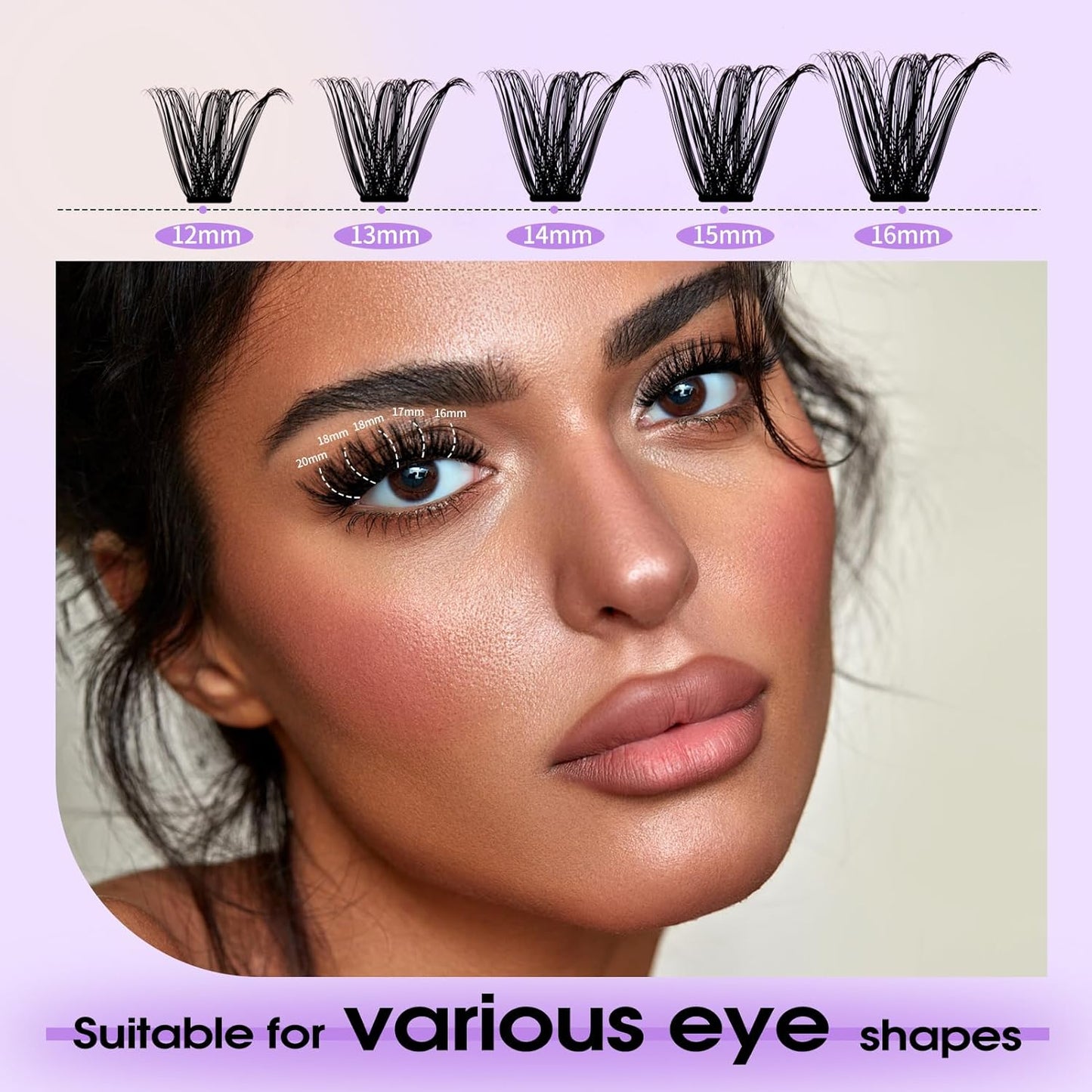 Lash Clusters Kit for Using at Home: Ultra-light, DIY, Natural, Fluffy, Wispy, Waterproof, Anime, Manga, Cat Eye, D Curl, 12-16mm, 80P+100P, Wendy, RT318