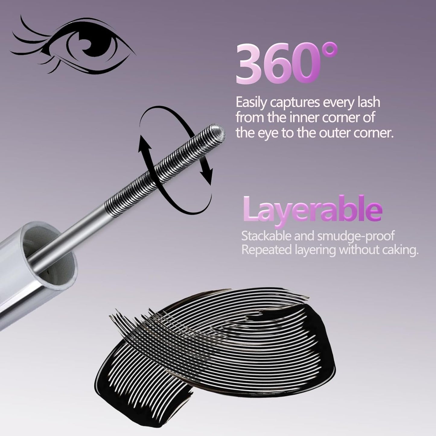 Iron Wand Mascara, Metal Mascara Wand, Black Washable Metal wand mascara, 3d Curling Eyelash, Added Fiber, Waterproof Natural Length Slim Volume Building