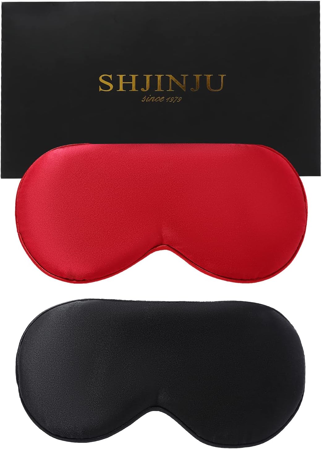 2-Pack 100% Real Natural Silk Eye Mask, Silk Sleeping Mask, Shade Puffy Eye Gift with Adjustable Straps, Sleep Eye Mask, SHJINJU Eye Mask Shade (Black and red)