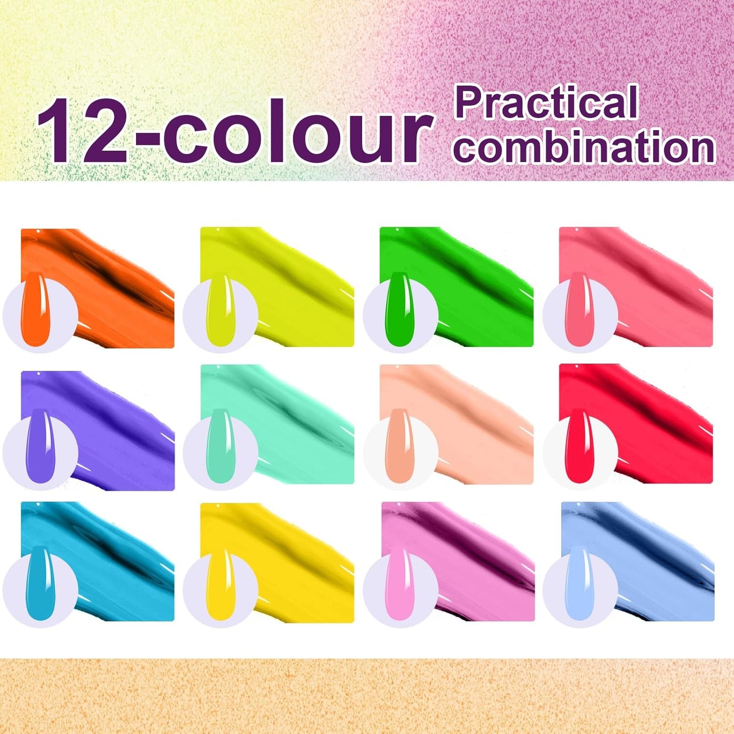 Gradient Painting Gel, 12 Colors Ombre Gel Nail Polish with 100Pcs Nail Sponges &Tweezers for Pigment Pat Aura Nails French Manicure Soak Off UV Long-lasting Set Palette Chroma Carnival