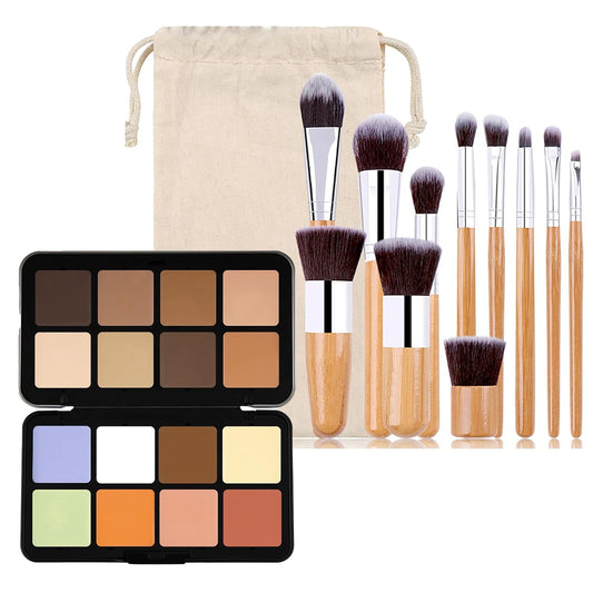 16 Color Corrector Concealer Foundation Palette Cream Set, Orange Green Peach Color Correcting Camouflage Makeup Cream Contour Palette with 11Pcs Makeup Brush Kit for Dark Circles Dark Spots