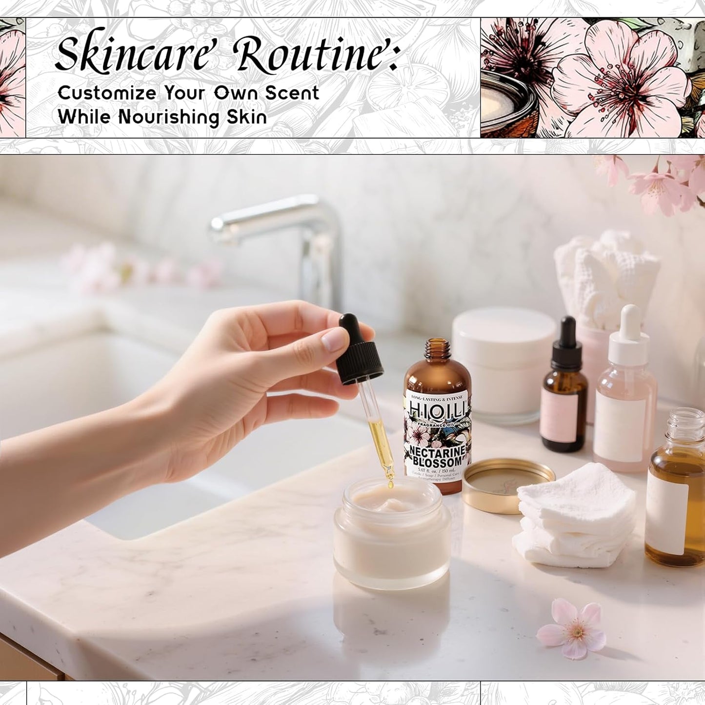 HIQILI Nectarine Blossom Fragrance Oil for Candle & Soap Making, Essential Oil Diffuser Use, Add to Body Lotion, Dryer Balls - 5.07 Fl Oz