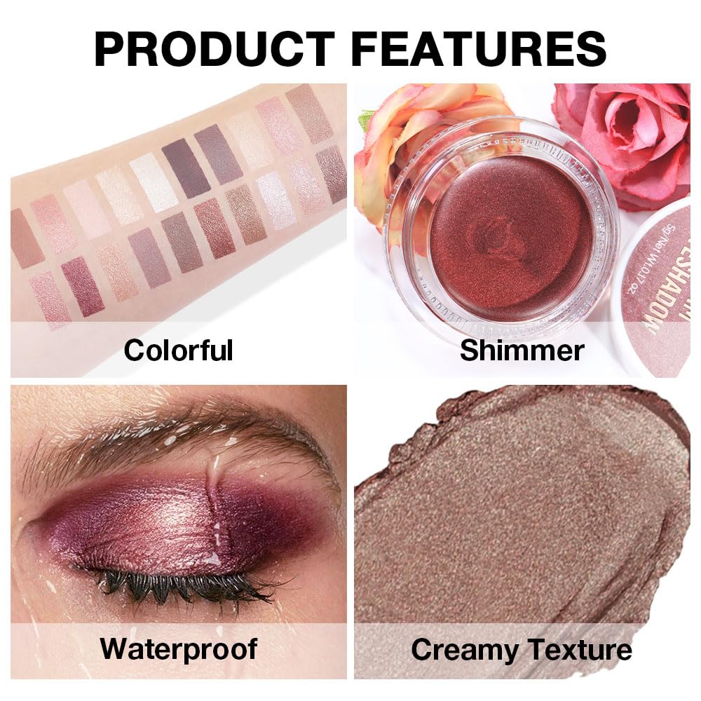 evpct Single Cream Eye Shadow Palette Pot Makeup for older Women, Bronze Shimmer Glitter Metallic Monochrome Cream to Powder Eyeshadow Palette Eye Brightener, High Pigment Waterproof Blendable, 20