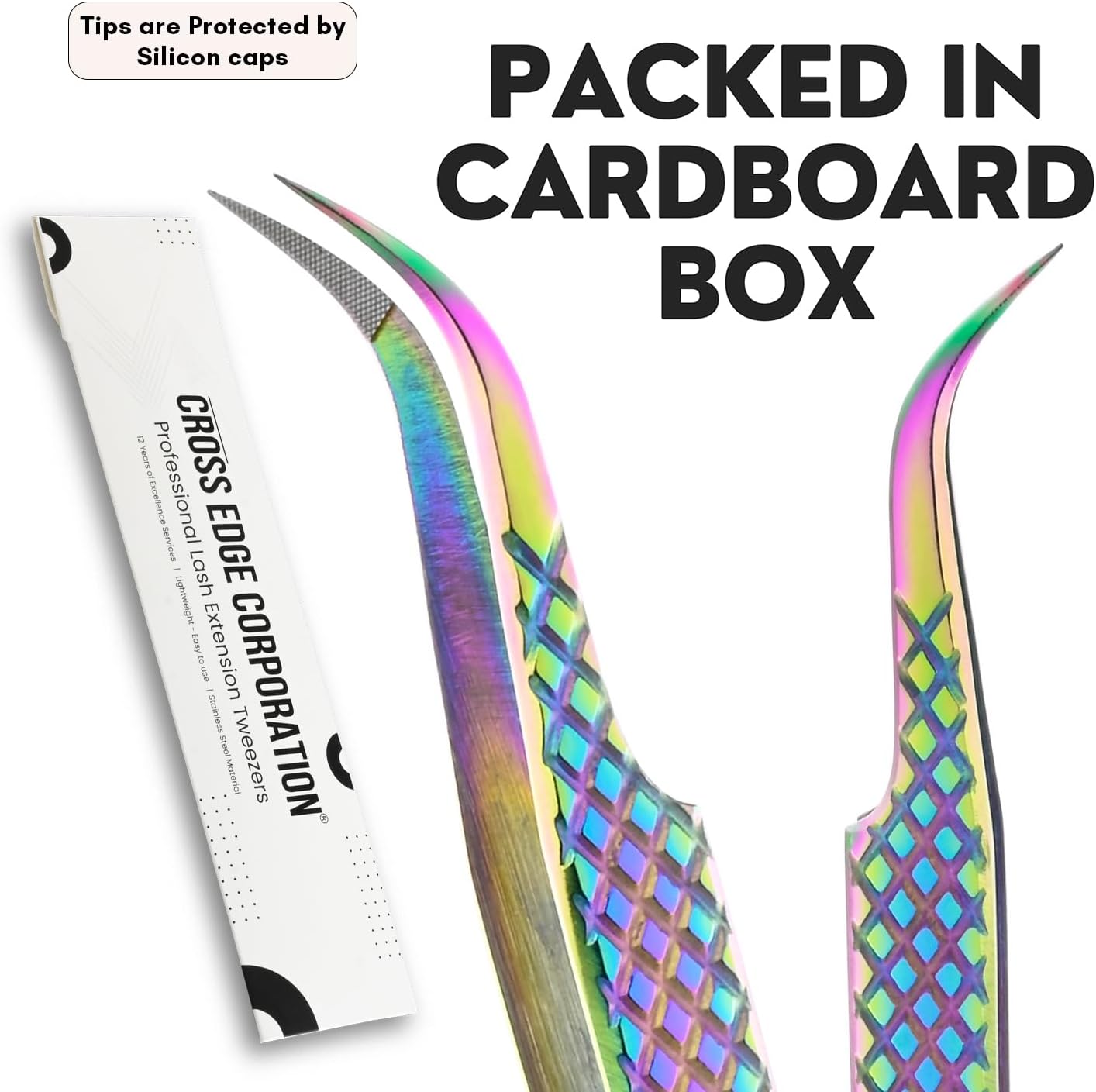 Fiber Tip Tweezers for Lash Extensions Professional Eyelash Extension Tweezer, Fiber Grip Curved Lash Fan Making Tweezers for Volume lashes Extensions (Rainbow, 1Pc)