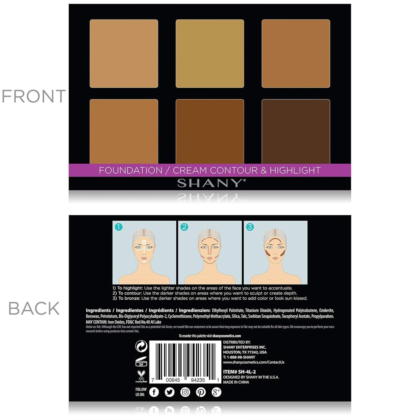 SHANY Foundation Cream Contour & Highlight Makeup Palette with Mirror - 6 Color Foundation Palette - FOUNDATION