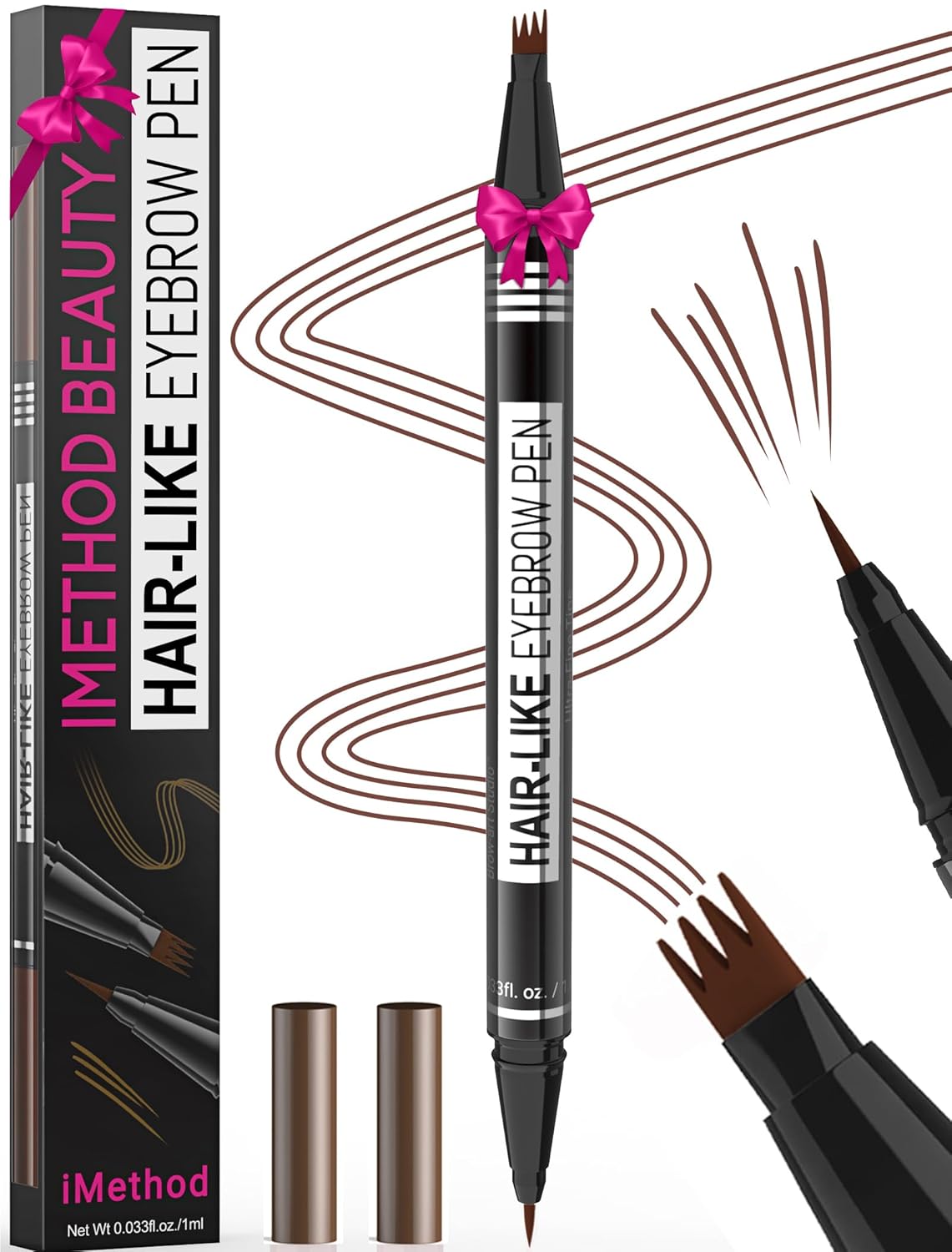 iMethod Microblading Eyebrow Pen - Eyebrow Pencil Magical 2-in-1 Dual-Ended Eye Brow Pencils for Women with 4-Fork-Tip & Precise Brush-Tip Create Natural Hair-Like Brows, Last All-Day, Reddish Brown