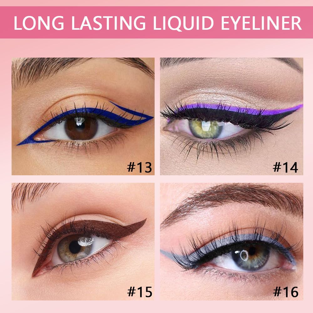 evpct 6Pcs Dark Blue Violet Maroon Grey White Black Liquid Eyeliner Set Waterproof Eye Liners for Women, Eyes Wing Colored Eyeliner delineador de ojos a prueba de agua contra el agua blanco para ojos