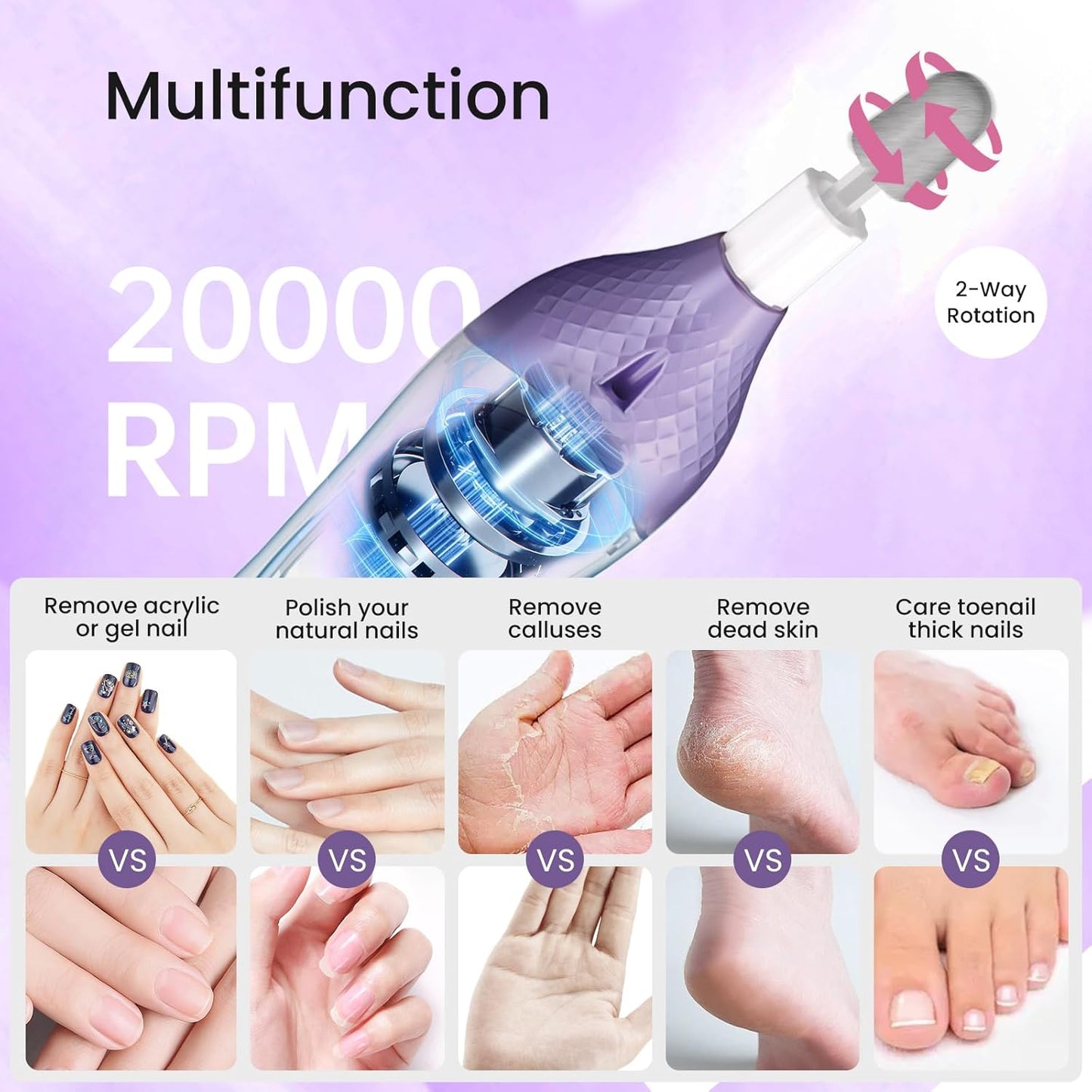 ISTON 36-Piece Professional Manicure Pedicure Kit,Electric Nail File Set with 11pcs Nail Drill Bits,Cordless Electric Nail Drill Machine,Nail Grinder for Thick Toenail, Pedicure Tools for Feet Hand