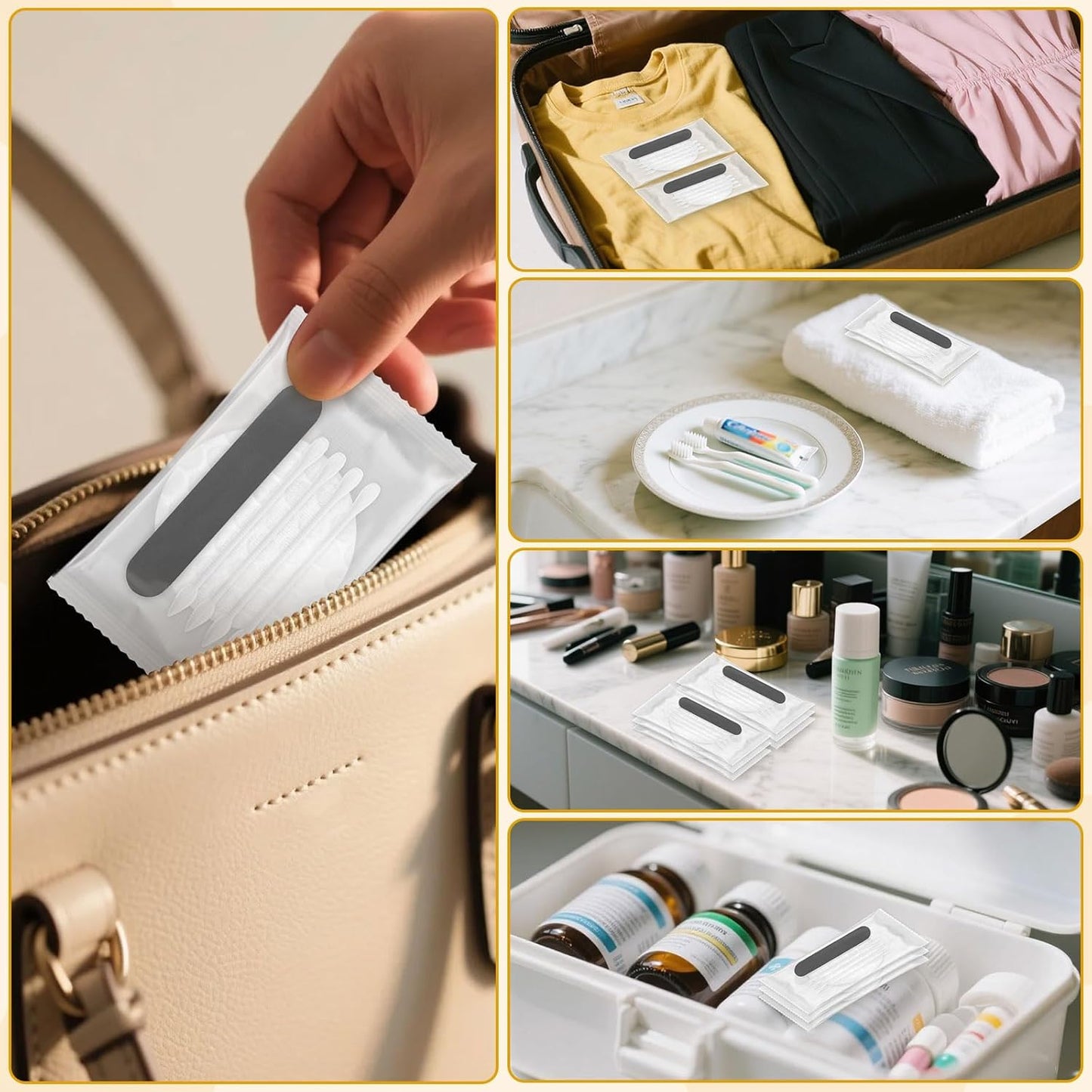 Hotel Vanity Kit Individually Wrapped Bulk Travel Cleaning Kit for Hotels Disposable Travel Size Hotel Hospitality Supplies Hygiene Kits for Homeless in Bulk Round Cotton (50)