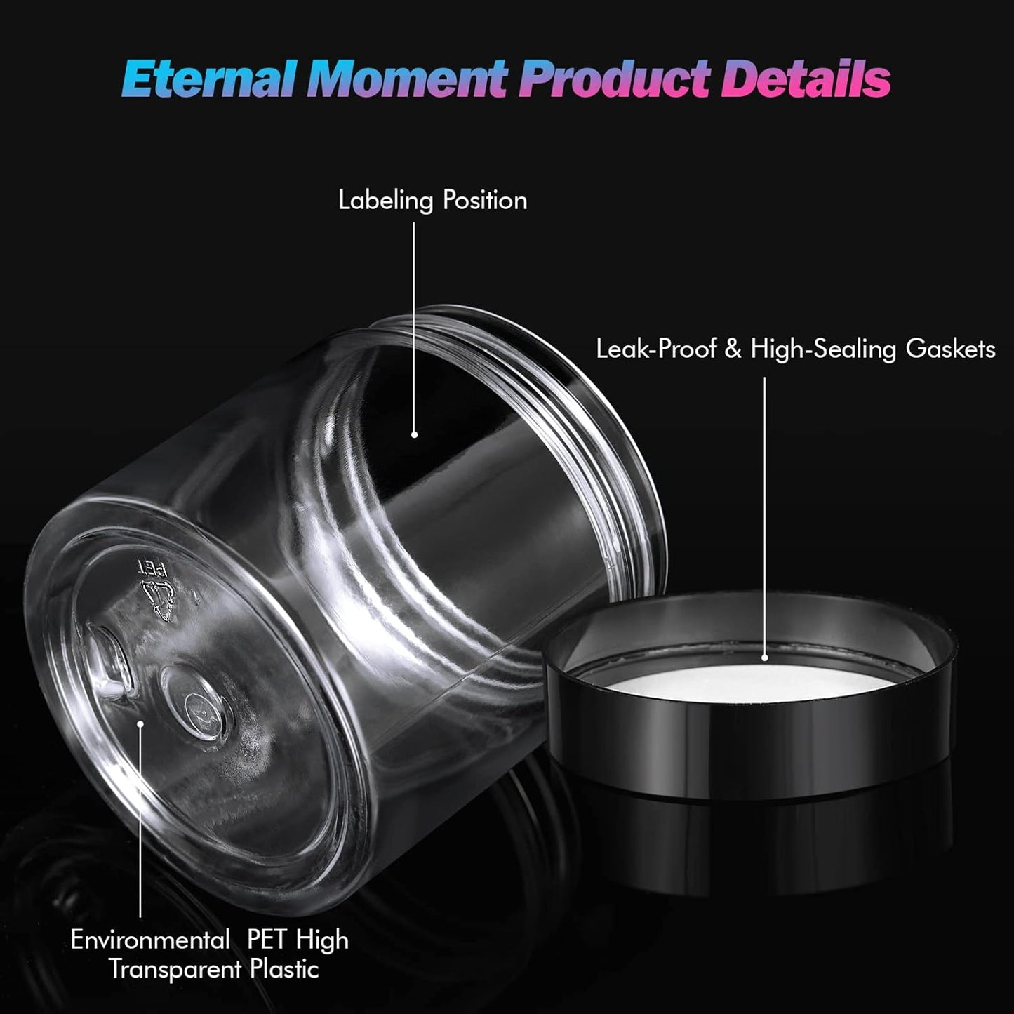 ﻿ ﻿ Eternal Moment 36 Pack 4 OZ Plastic Jars Round Clear Cosmetic Container Jars with Lids, Perfect for Lotion, Cream, Ointments, Makeup, Eye Shadow, Rhinestone, Samples, Pot, Travel Storage