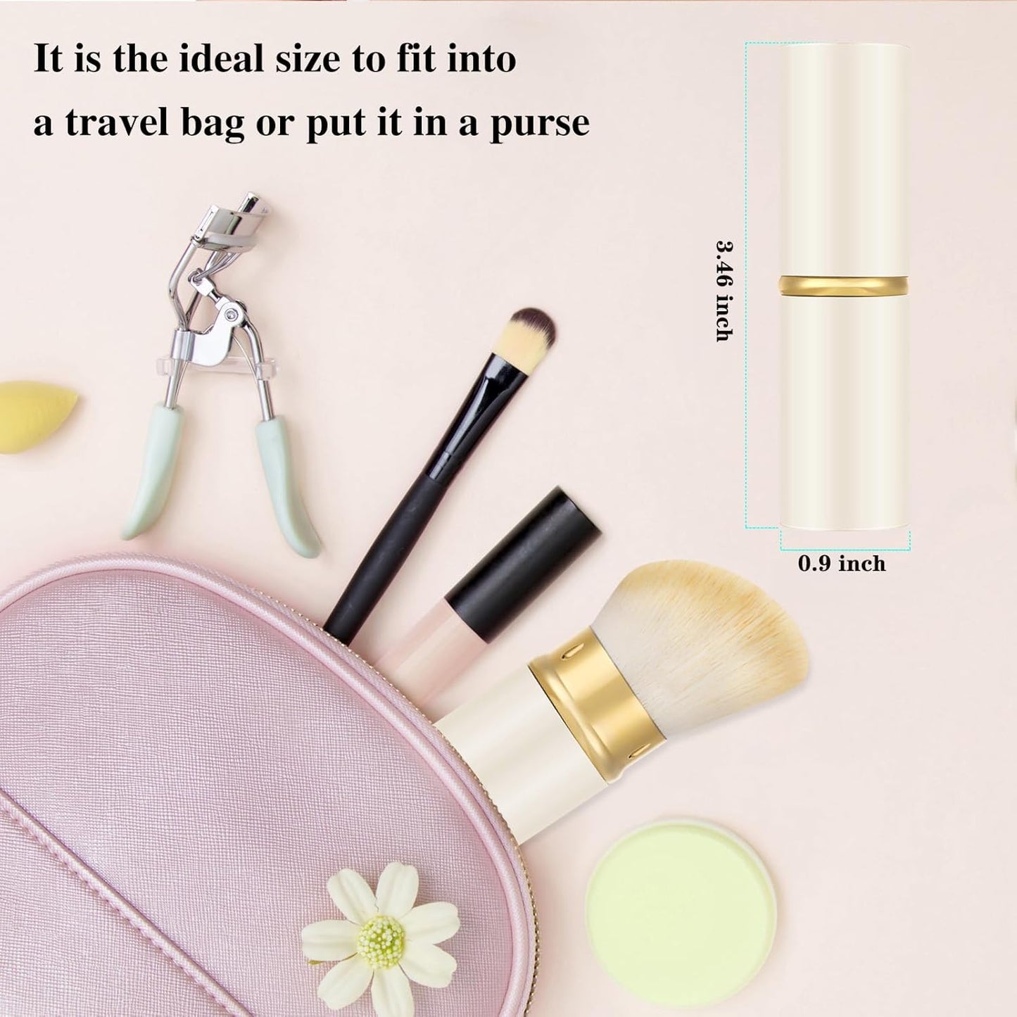 Falliny Retractable Kabuki Makeup Brush, Angled Travel Powder Foundation Blush Brush Makeup Brush for Blush, Sunscreen,Bronzer, Buffing, Concealer,Highlighter, Powder Cosmetics