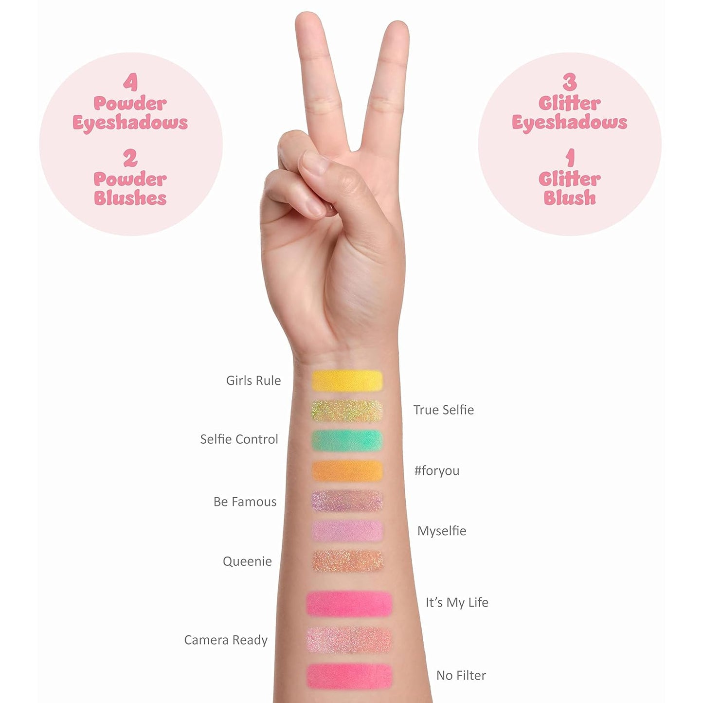 Expressions Selfie Queen Glisten & Glitter Makeup Palette 10 Color Eyeshadow Palette & Blush Makeup Novelty Beauty Set, Fold Out Compact with Mirror, Cute Makeup Kit Gifts - Washable, Non-Toxic