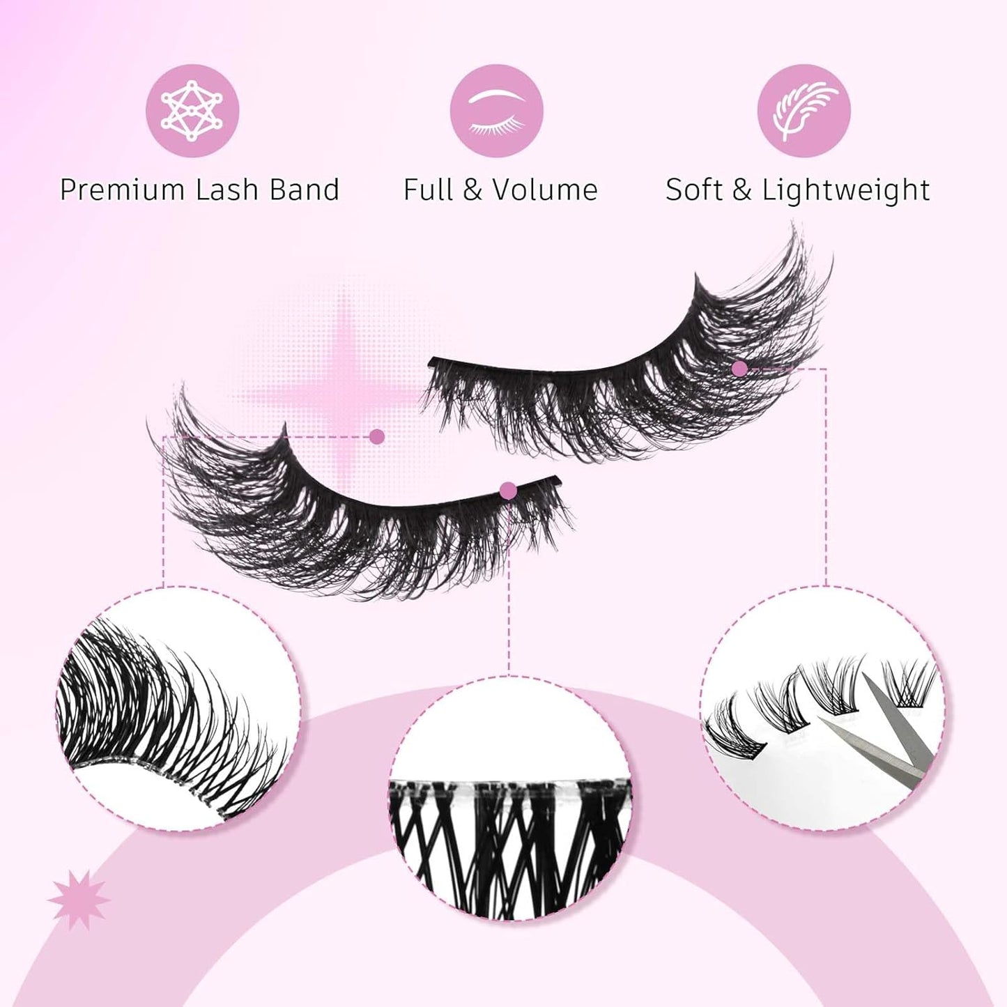 FADLASH False Eyelashes Kit Thick and Voluminous Cat Eye Lashes Wear Comfortable Fake Lashes with Thin Band 7 Pairs Lash Applicator Tool at Home, XH42