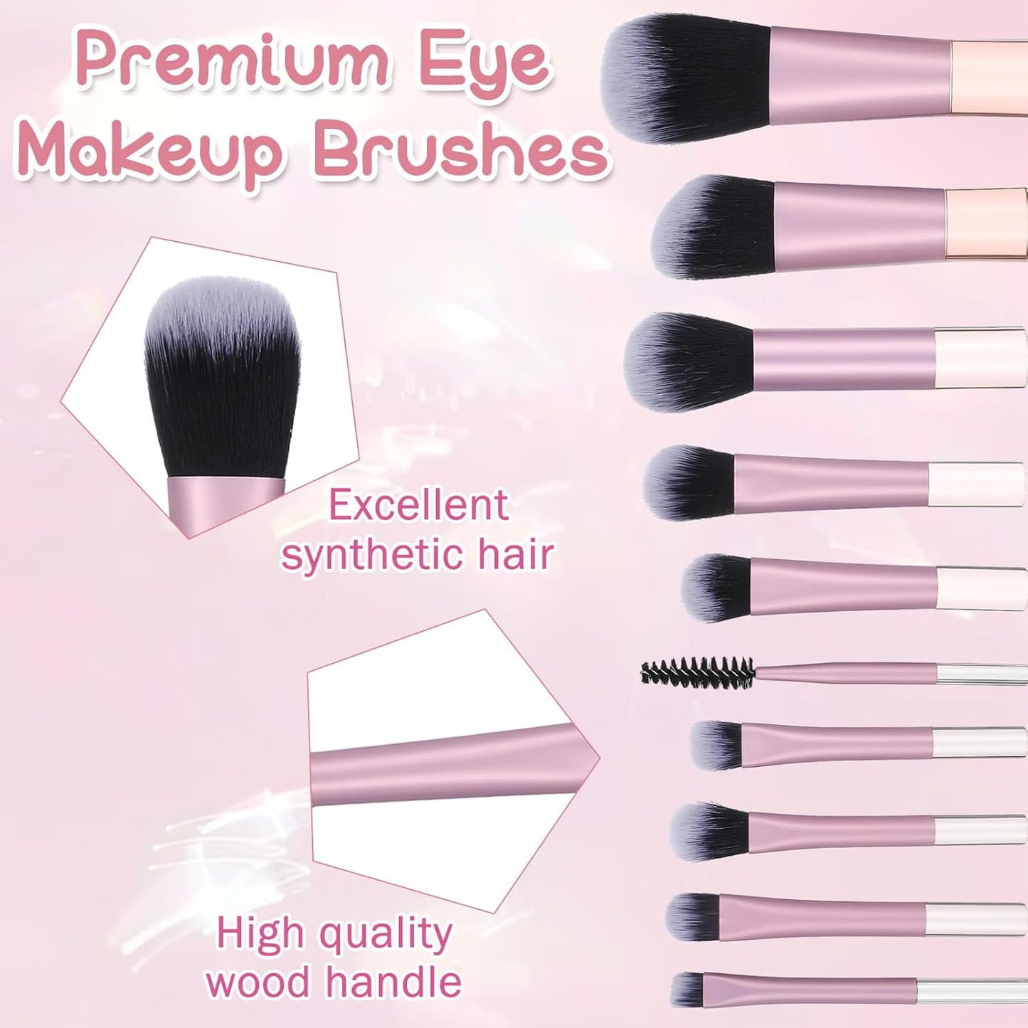 10Pcs Mini Travel Makeup Brush Set With Pink Pouch, Travel Mini Makeup Brushes Portable Brush, Professional Cosmetic Brushes, Travell Essentials Kits for Blush Powder Eye Shadow