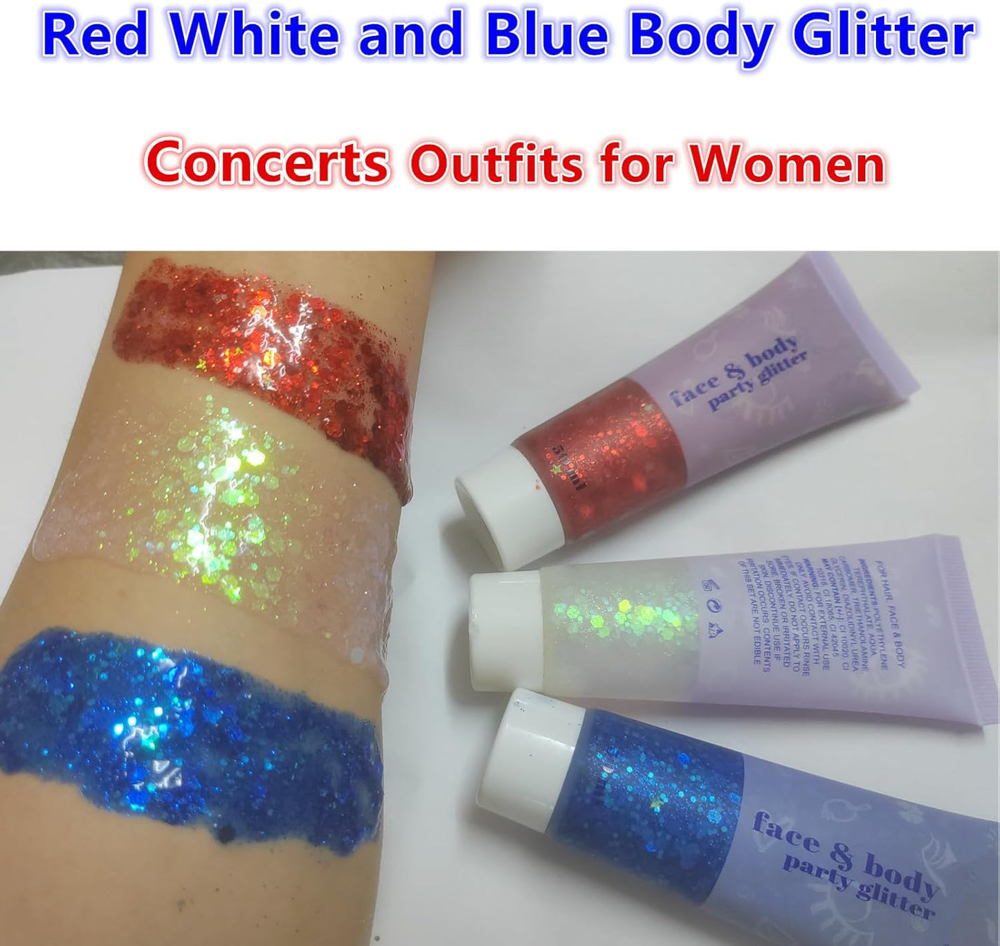 Go Ho Red and Blue Body Glitter Set,Singer Concerts Face Glitter Gel Makeup,Holographic Long Lasting Chunky Sequins Glitters for Eye Lip Hair Nails,Festival Rave Accessories,Blue&Red