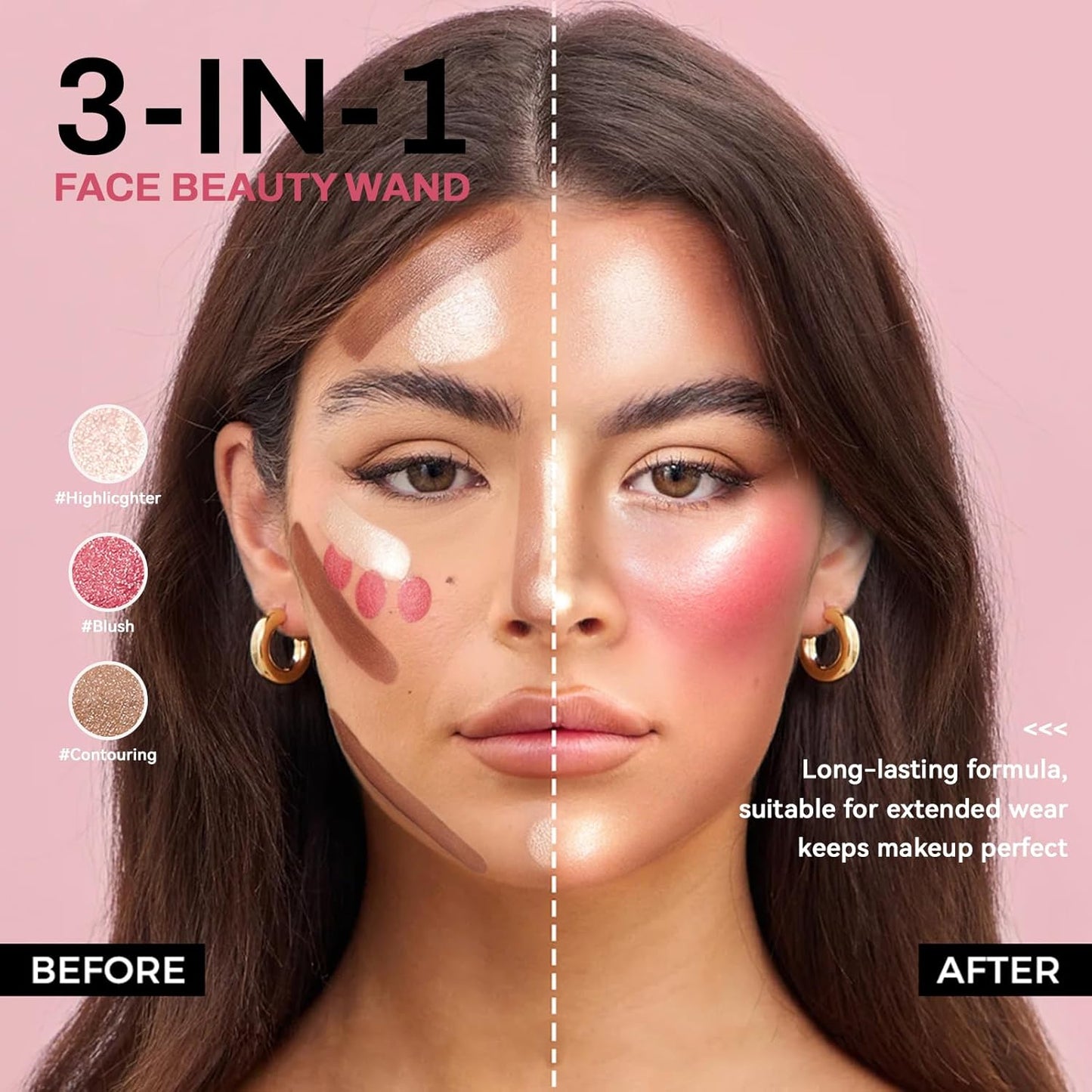 Face Contour Stick Set, Highlighter Stick & Bronzer Stick & Cream Blush Stick for Cheek Lip Tint, Long Lasting Blendable Lightweight Smooth Sculpted Face Stick Natural Dewy Makeup for All Skin