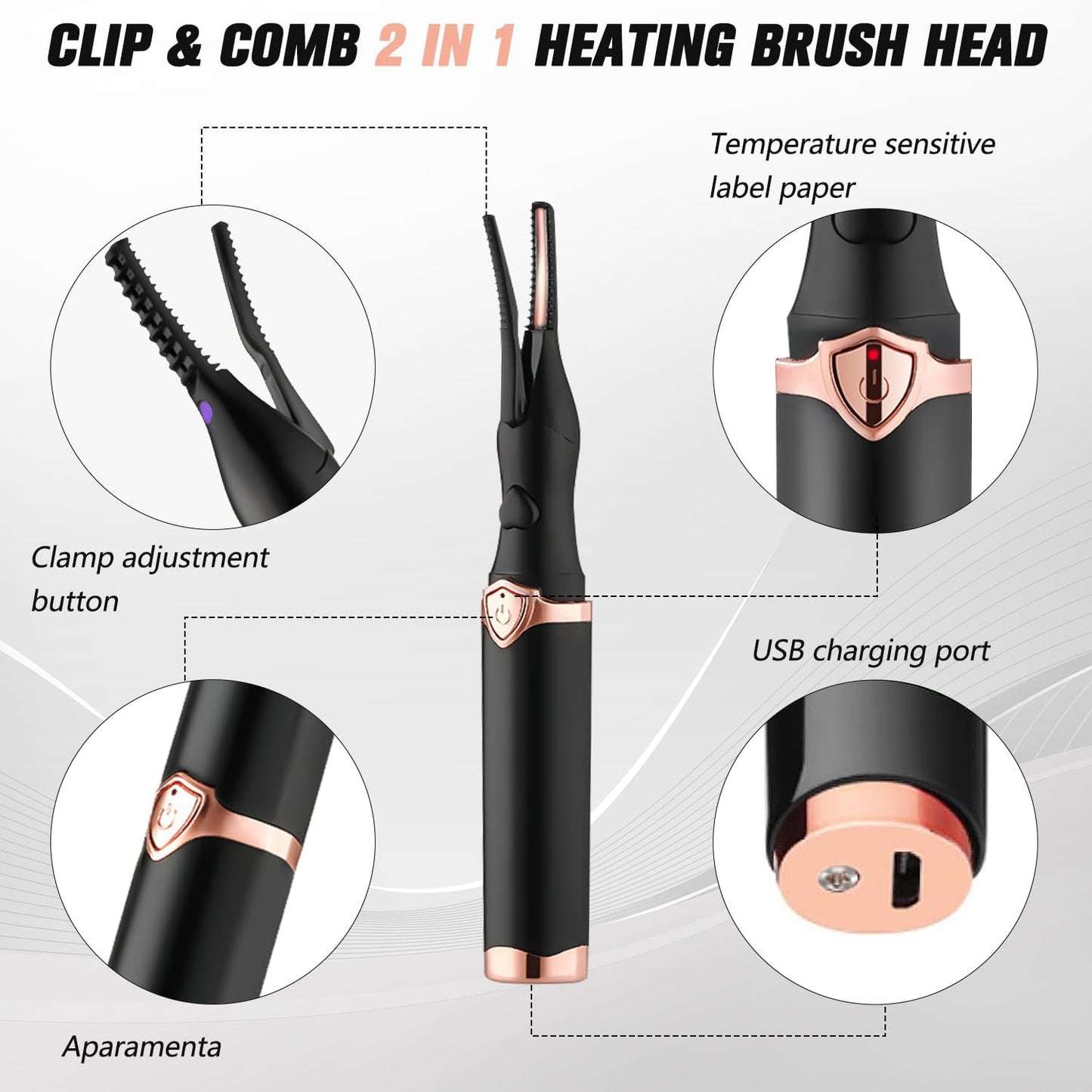 Heated Eyelash Curler, Portable Eyelash Curler Eyelash, Mini Electric Eyelash Curler Rechargeable, Quick Curling Long-Lasting, Makeup Tools Gift for Women Girls (Black)