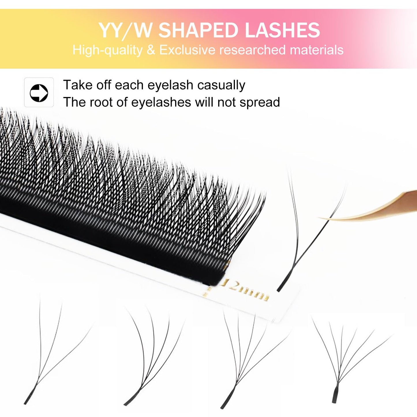W Lash Extensions 7D Eyelash Extensions W Shape 0.07mm Thickness C Curl Mix 8-15mm Premade Fans Individual Lashes Volume Matte Black 12 Rows Crisscross False Eyelashes(W-7D-0.07-C,8-15mm)